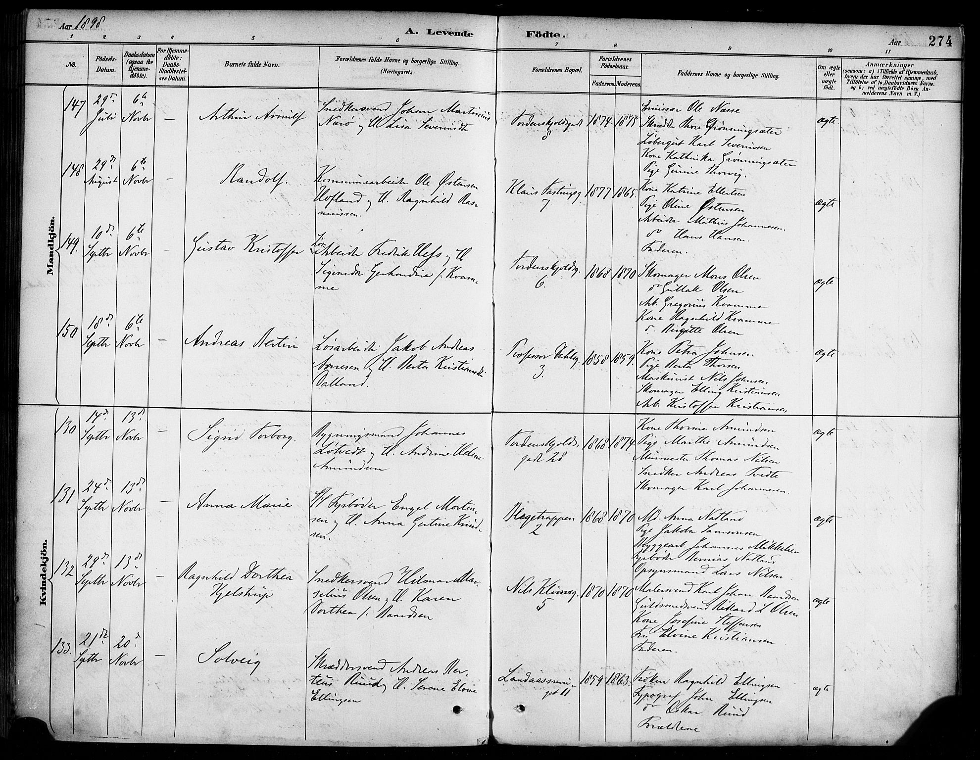 Korskirken sokneprestembete, SAB/A-76101/H/Haa/L0022: Parish register (official) no. B 8, 1889-1899, p. 274