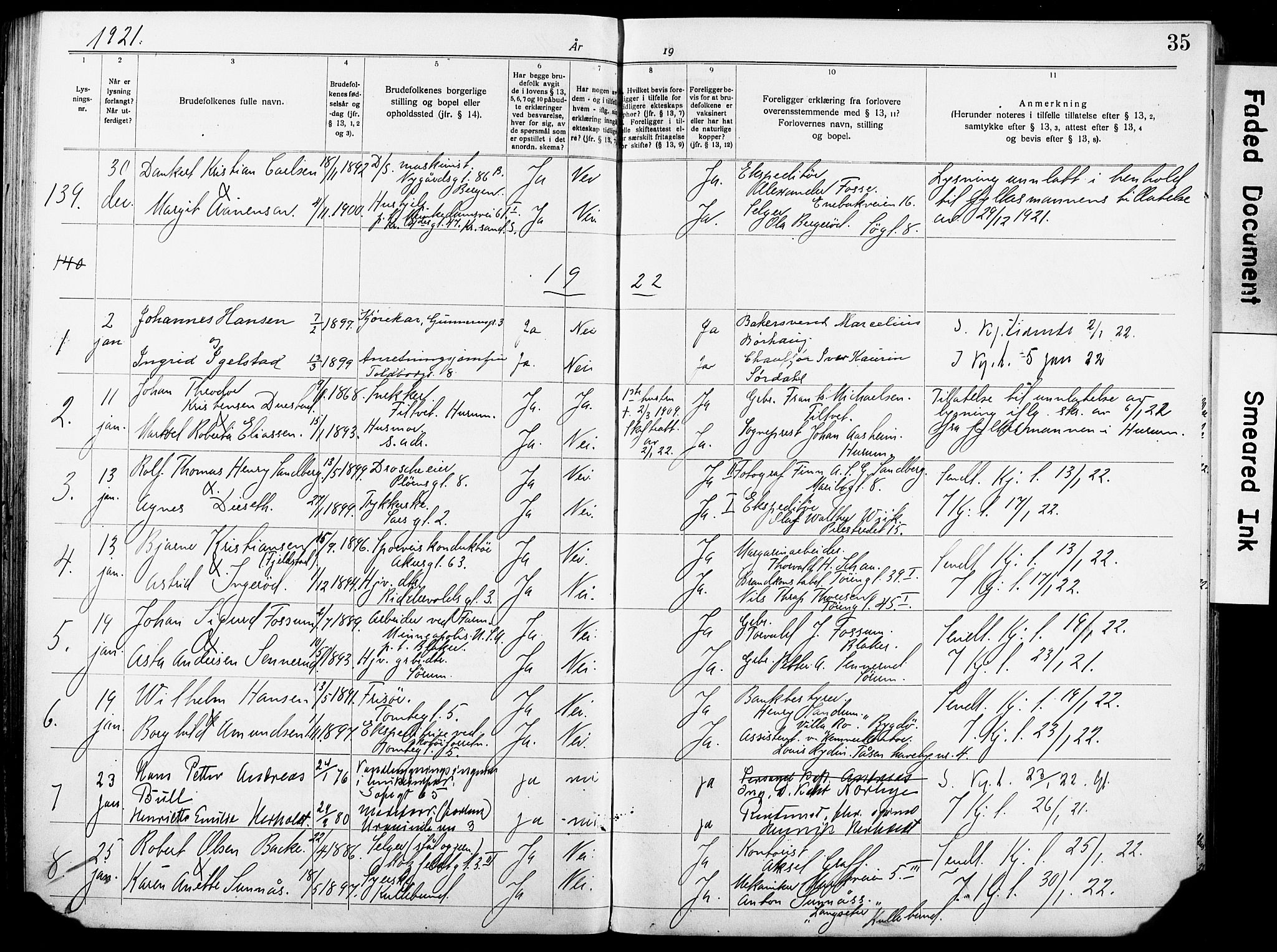 Oslo domkirke Kirkebøker, AV/SAO-A-10752/H/Ha/L0006: Banns register no. 6, 1919-1928, p. 35