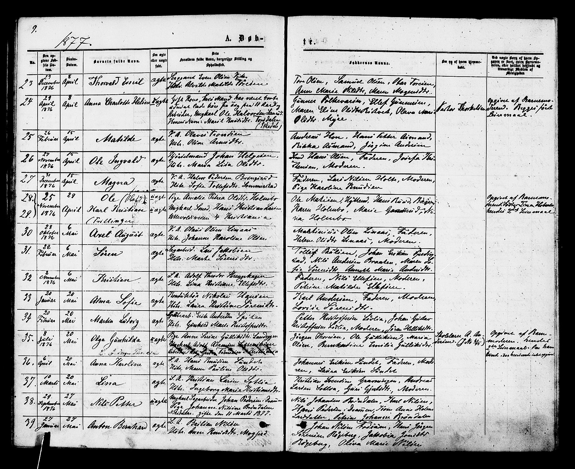 Kongsberg kirkebøker, AV/SAKO-A-22/F/Fa/L0011: Parish register (official) no. I 11, 1876-1877, p. 9