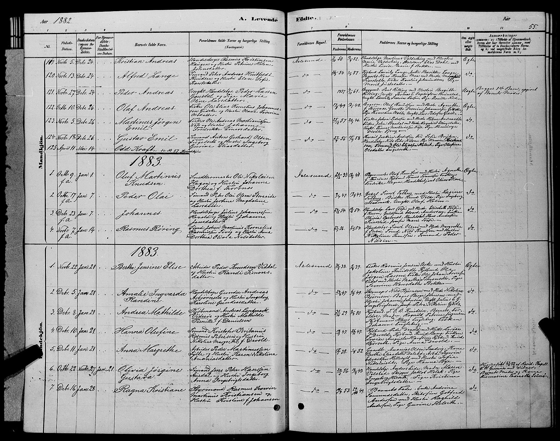 Ministerialprotokoller, klokkerbøker og fødselsregistre - Møre og Romsdal, SAT/A-1454/529/L0466: Parish register (copy) no. 529C03, 1878-1888, p. 55