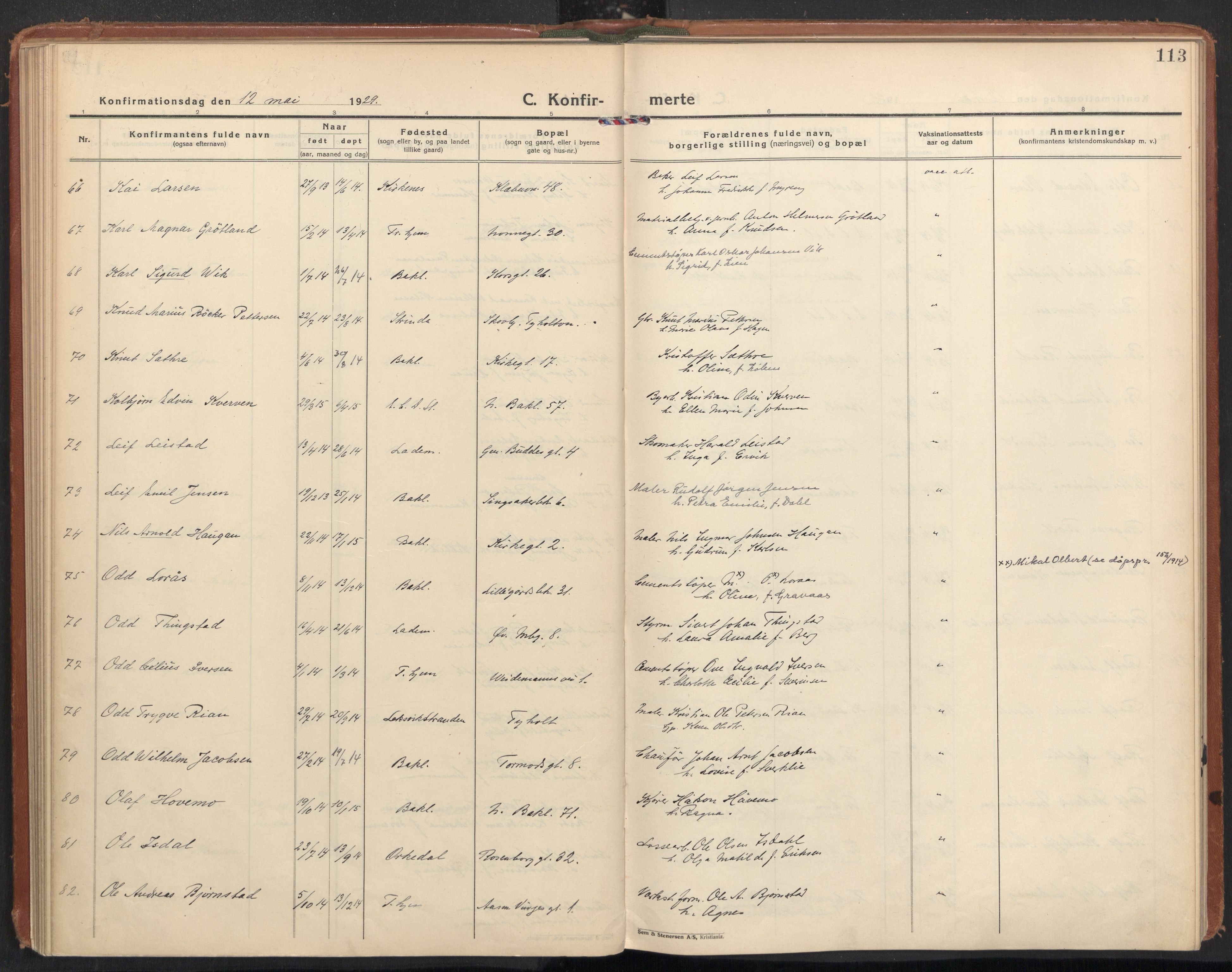 Ministerialprotokoller, klokkerbøker og fødselsregistre - Sør-Trøndelag, SAT/A-1456/604/L0208: Parish register (official) no. 604A28, 1923-1937, p. 113