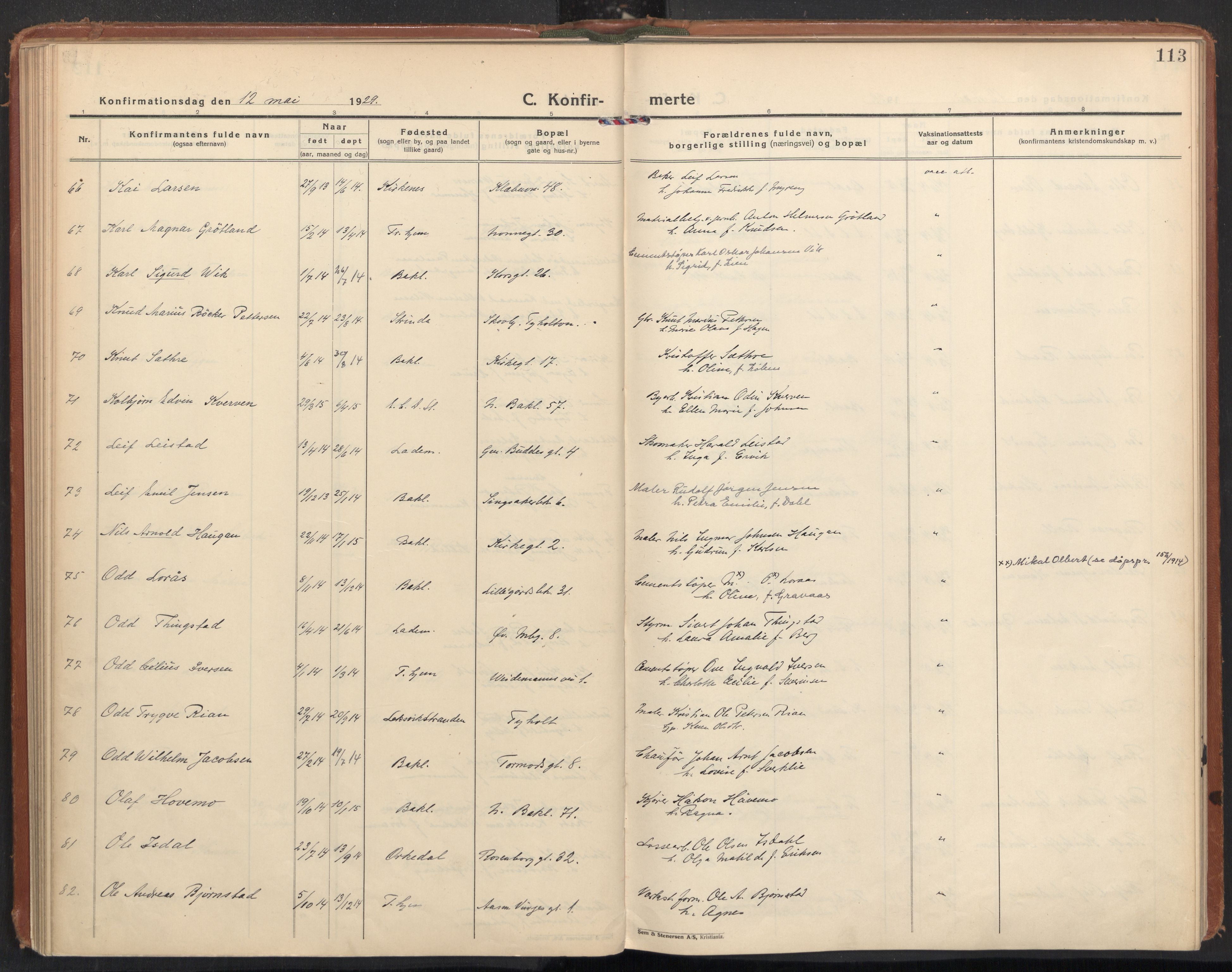 Ministerialprotokoller, klokkerbøker og fødselsregistre - Sør-Trøndelag, AV/SAT-A-1456/604/L0208: Parish register (official) no. 604A28, 1923-1937, p. 113