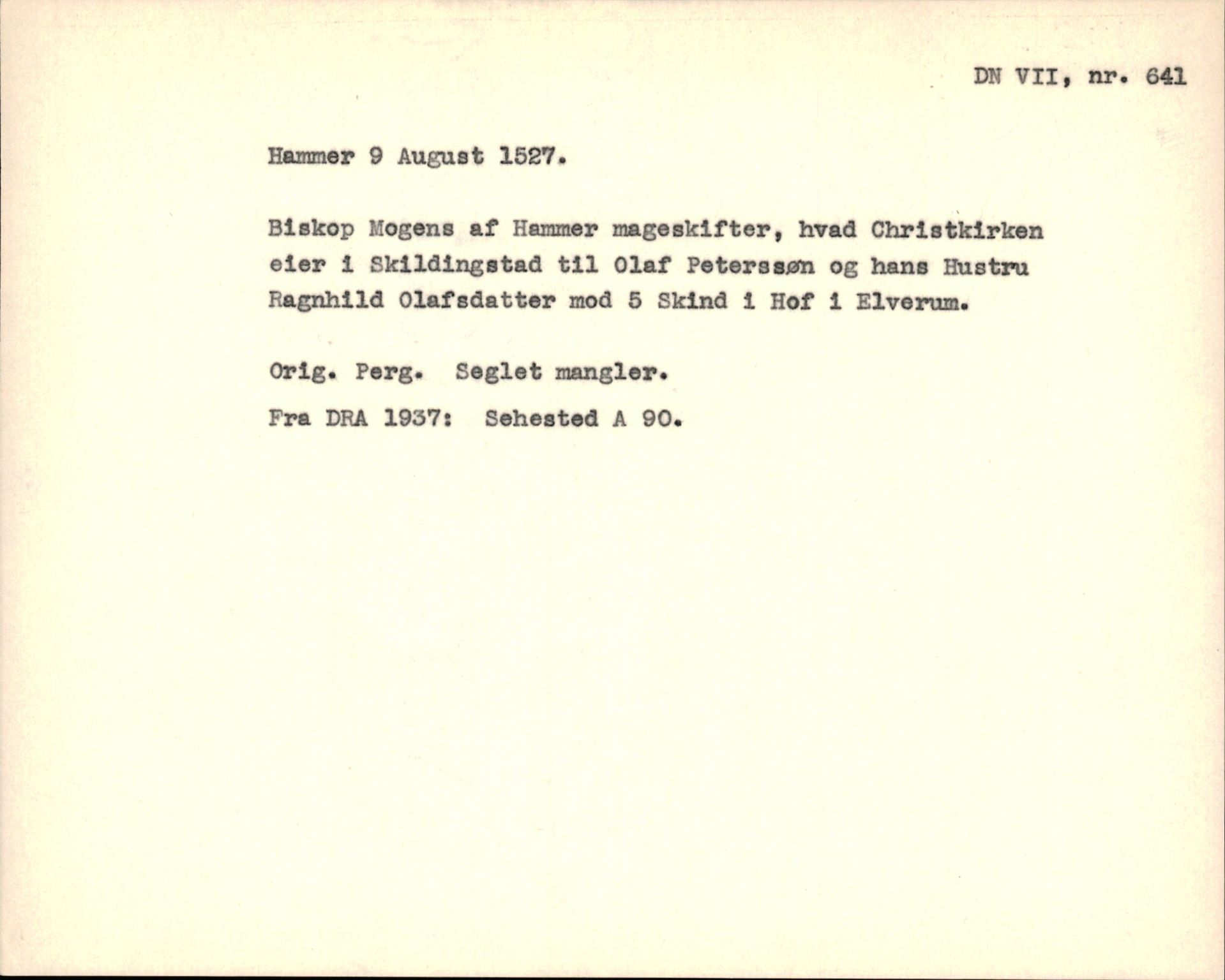 Riksarkivets diplomsamling, AV/RA-EA-5965/F35/F35f/L0001: Regestsedler: Diplomer fra DRA 1937 og 1996, p. 407