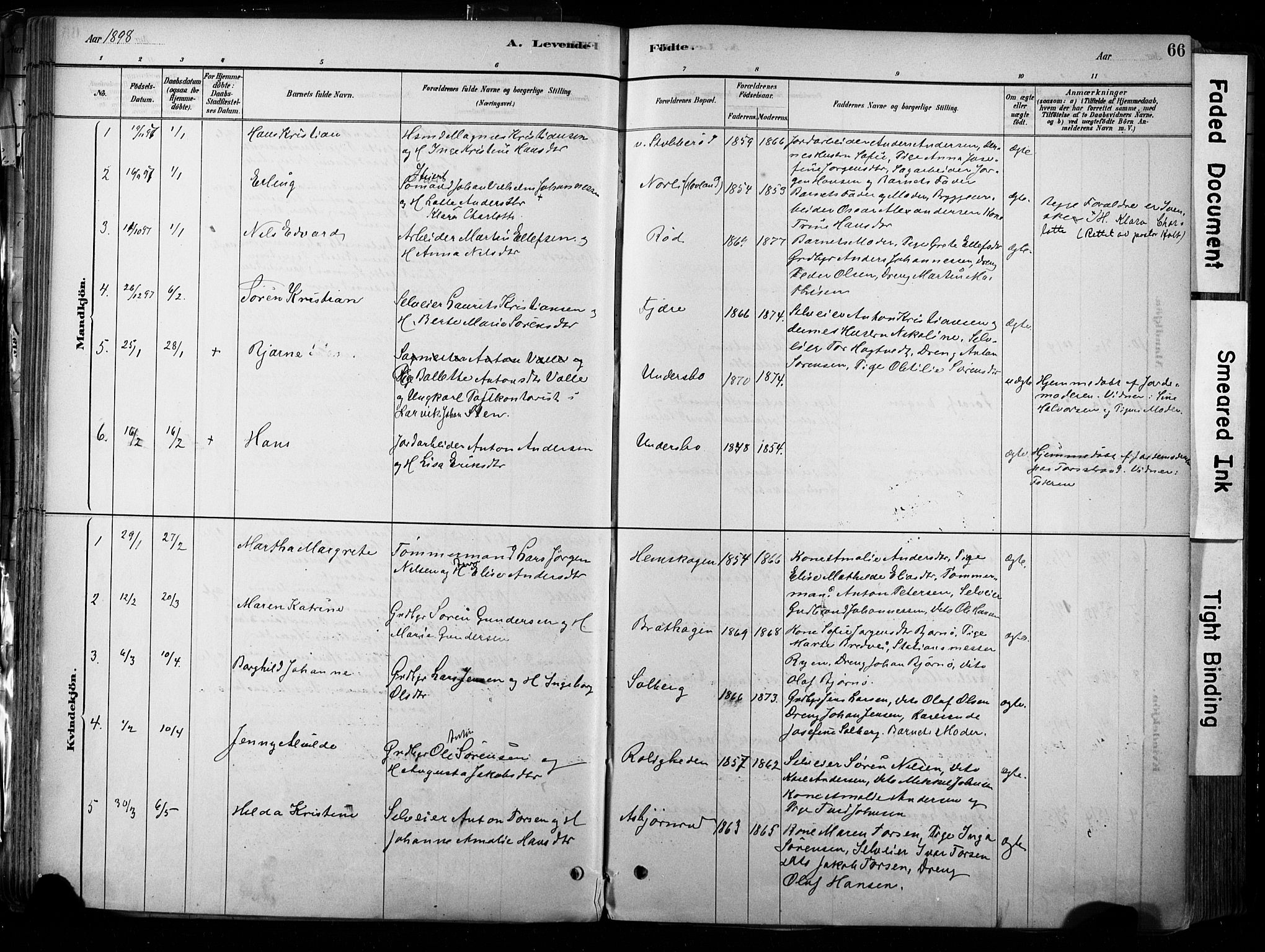 Hedrum kirkebøker, SAKO/A-344/F/Fa/L0009: Parish register (official) no. I 9, 1881-1903, p. 66