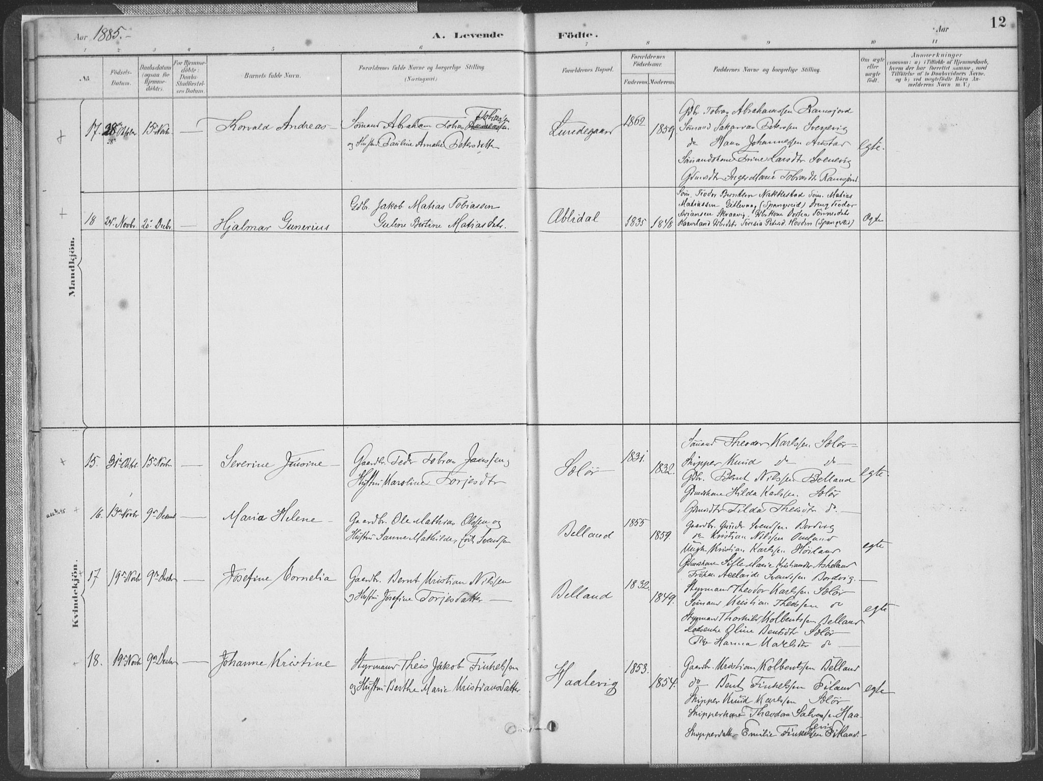 Lyngdal sokneprestkontor, AV/SAK-1111-0029/F/Fa/Faa/L0004: Parish register (official) no. A 4, 1883-1904, p. 12