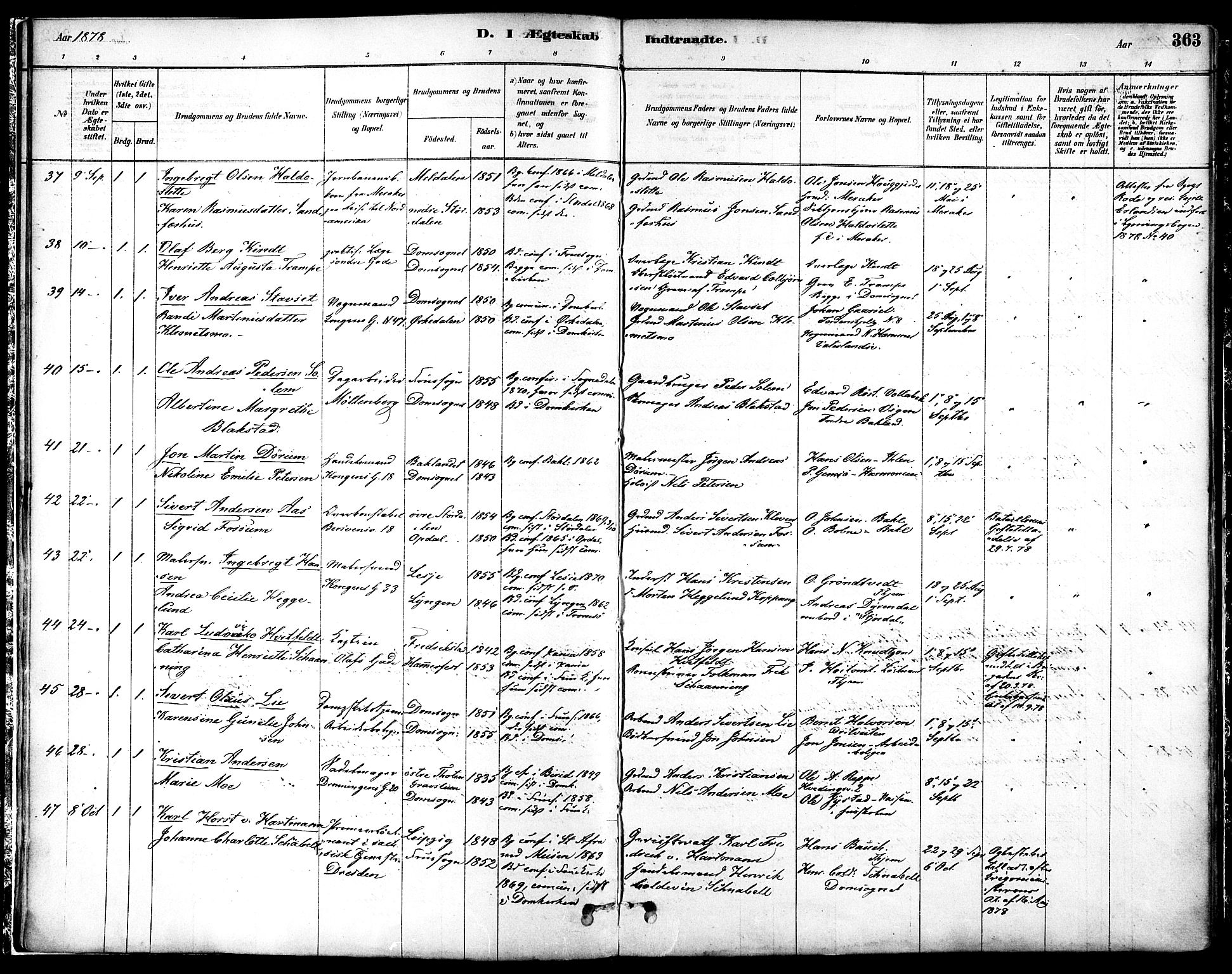 Ministerialprotokoller, klokkerbøker og fødselsregistre - Sør-Trøndelag, AV/SAT-A-1456/601/L0058: Parish register (official) no. 601A26, 1877-1891, p. 363