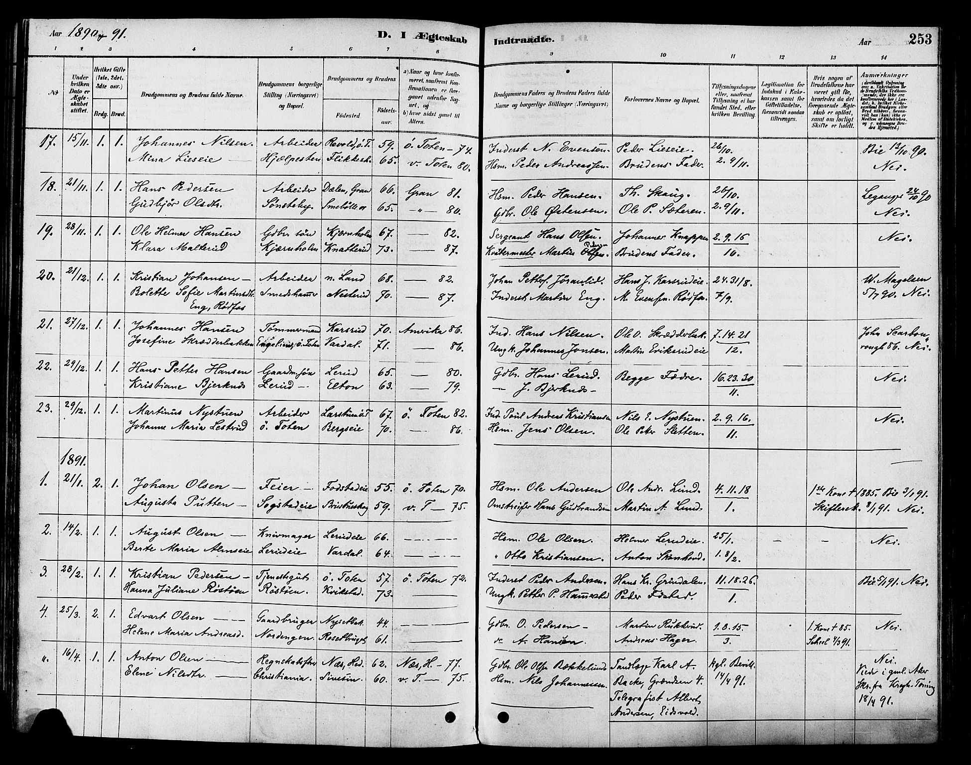 Vestre Toten prestekontor, SAH/PREST-108/H/Ha/Haa/L0009: Parish register (official) no. 9, 1878-1894, p. 253
