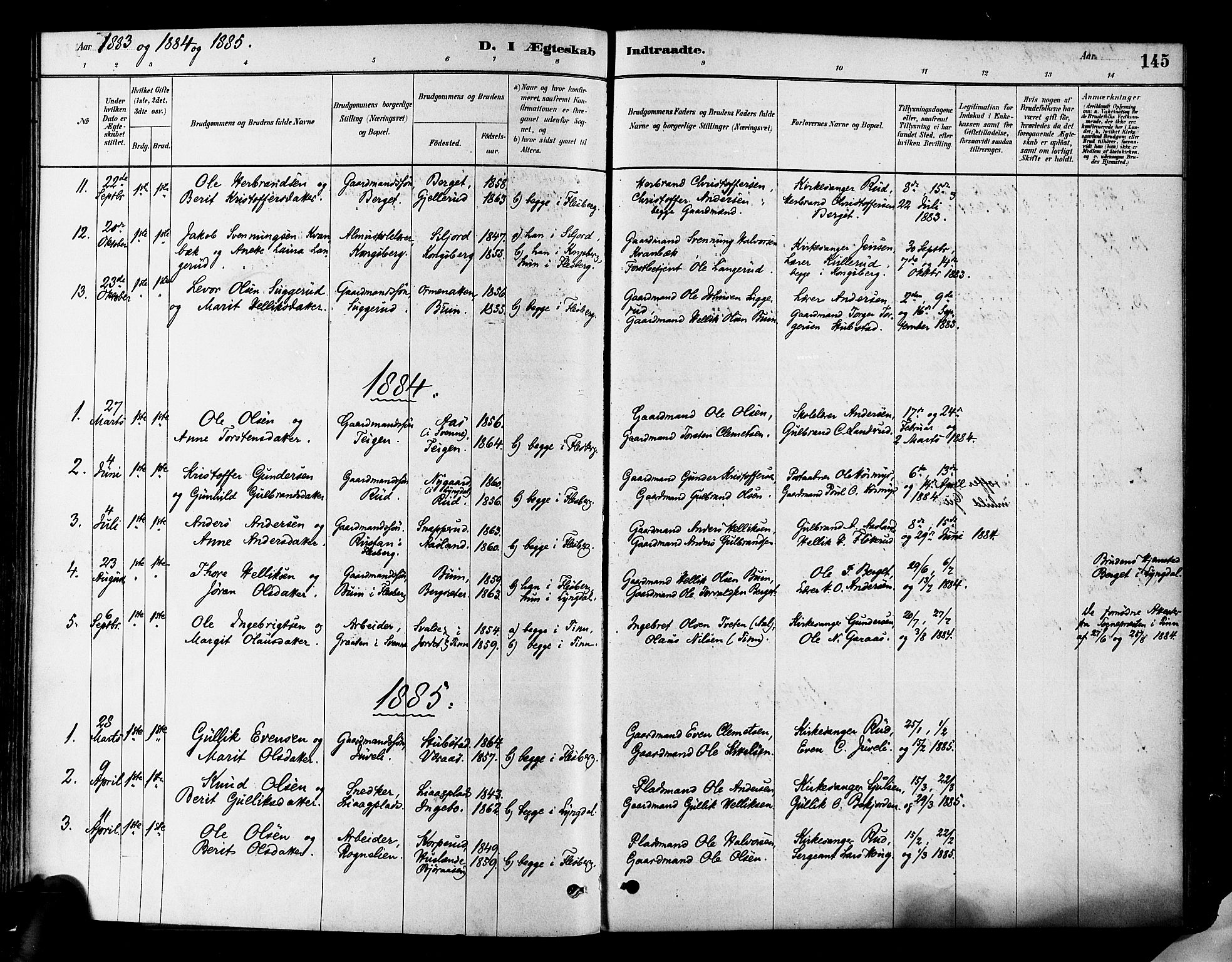 Flesberg kirkebøker, AV/SAKO-A-18/F/Fa/L0008: Parish register (official) no. I 8, 1879-1899, p. 145