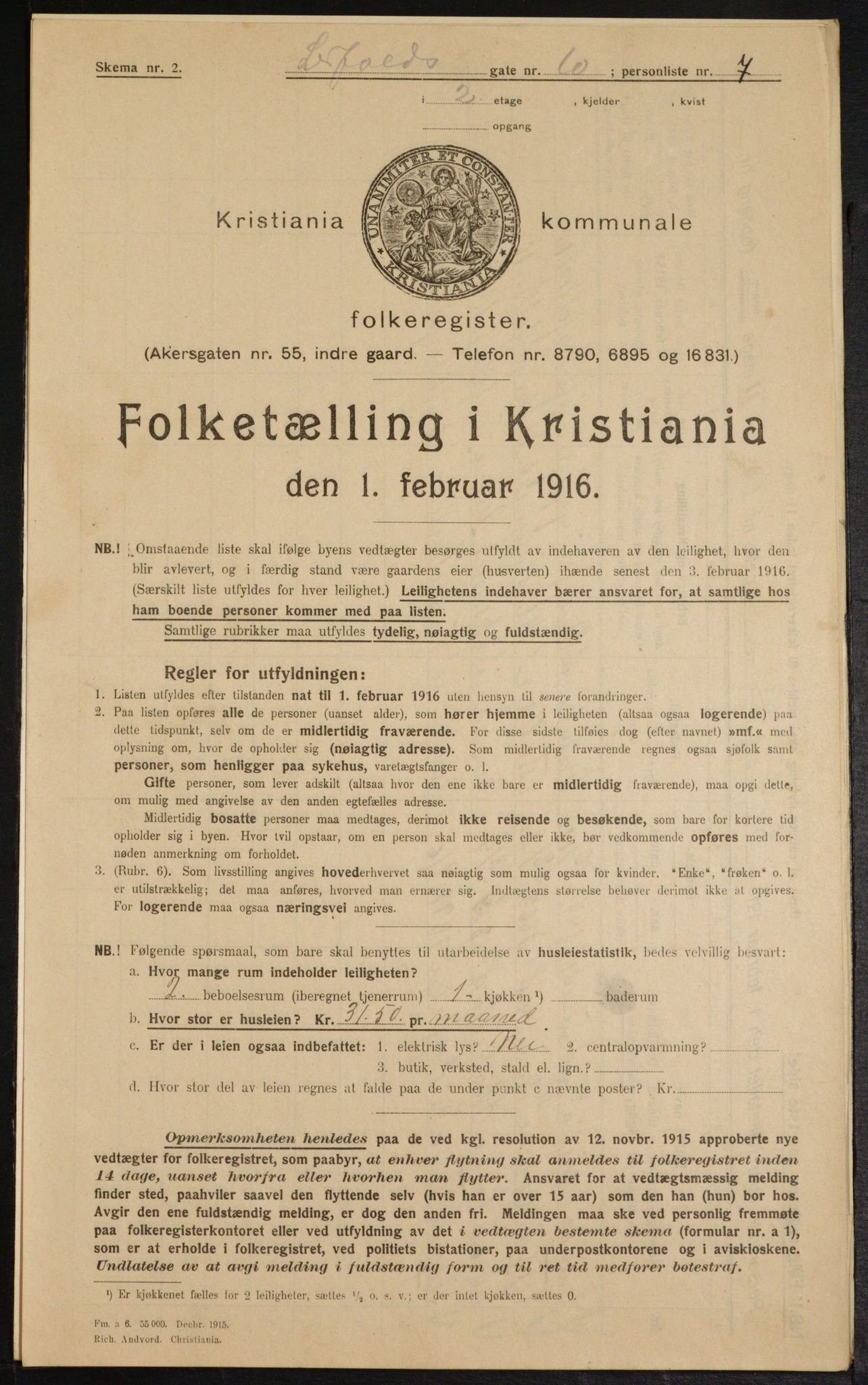 OBA, Municipal Census 1916 for Kristiania, 1916, p. 58724