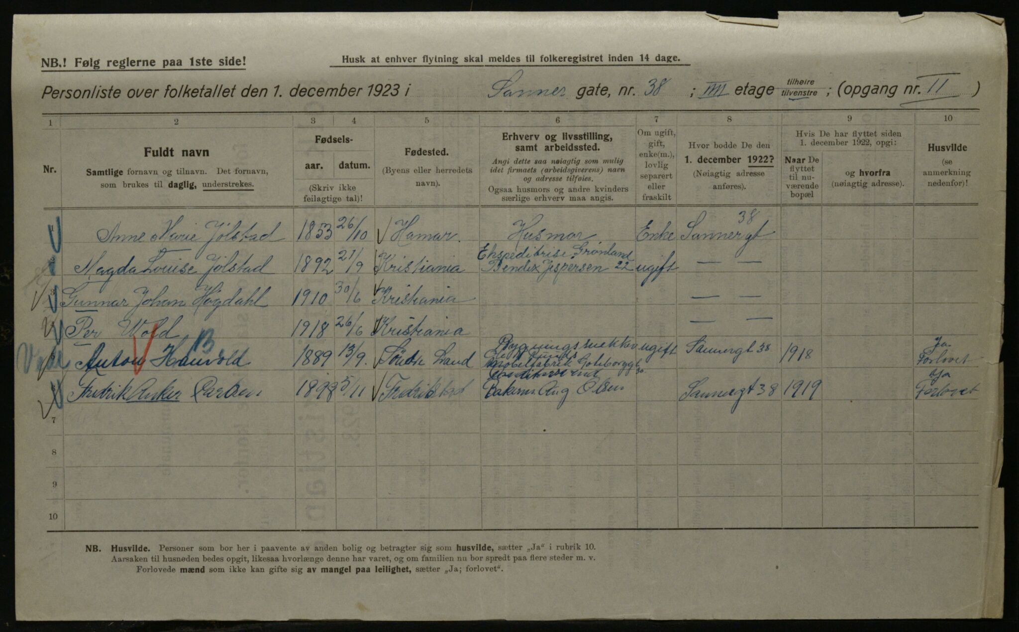 OBA, Municipal Census 1923 for Kristiania, 1923, p. 98406