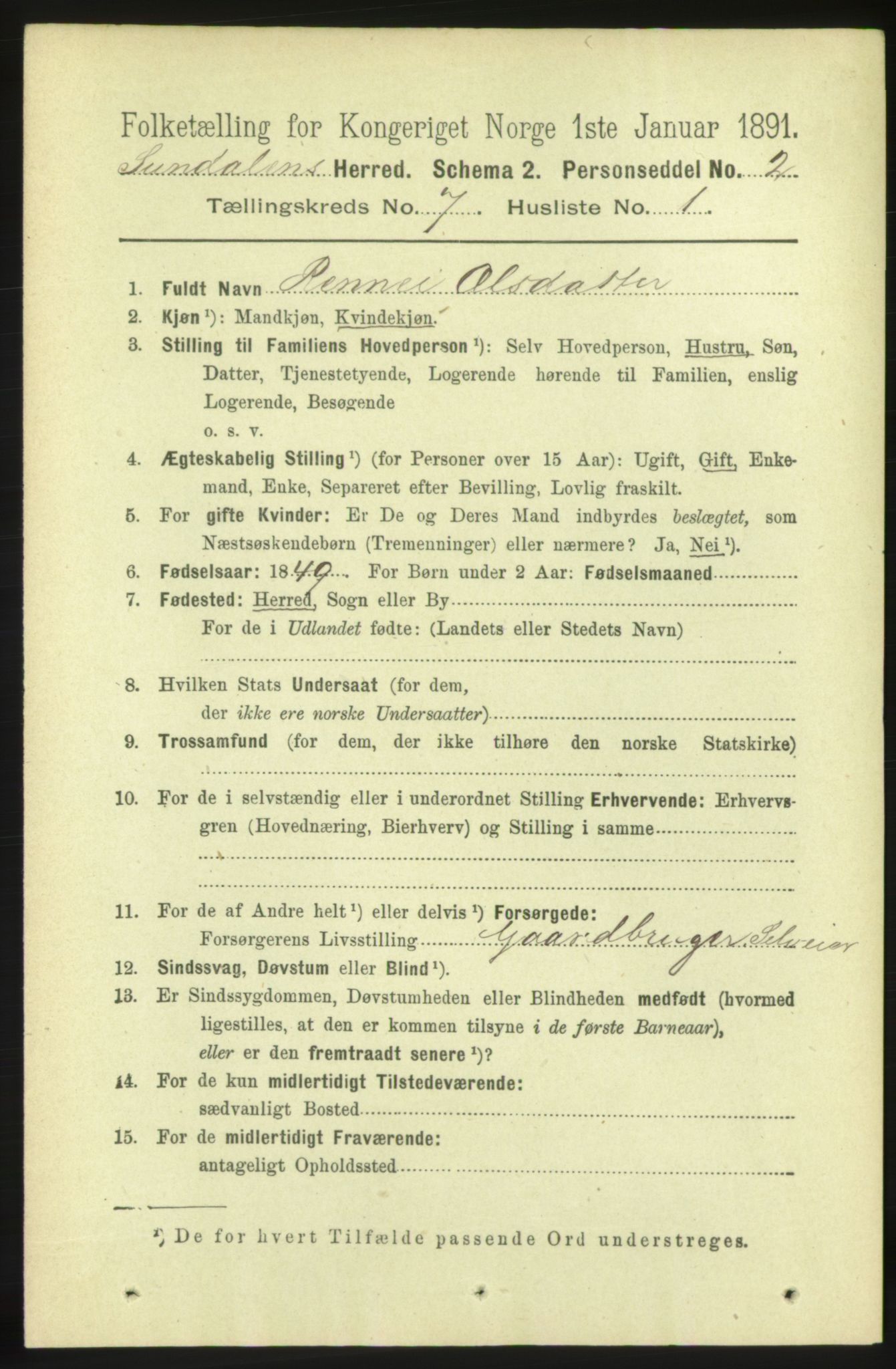 RA, 1891 census for 1563 Sunndal, 1891, p. 1795