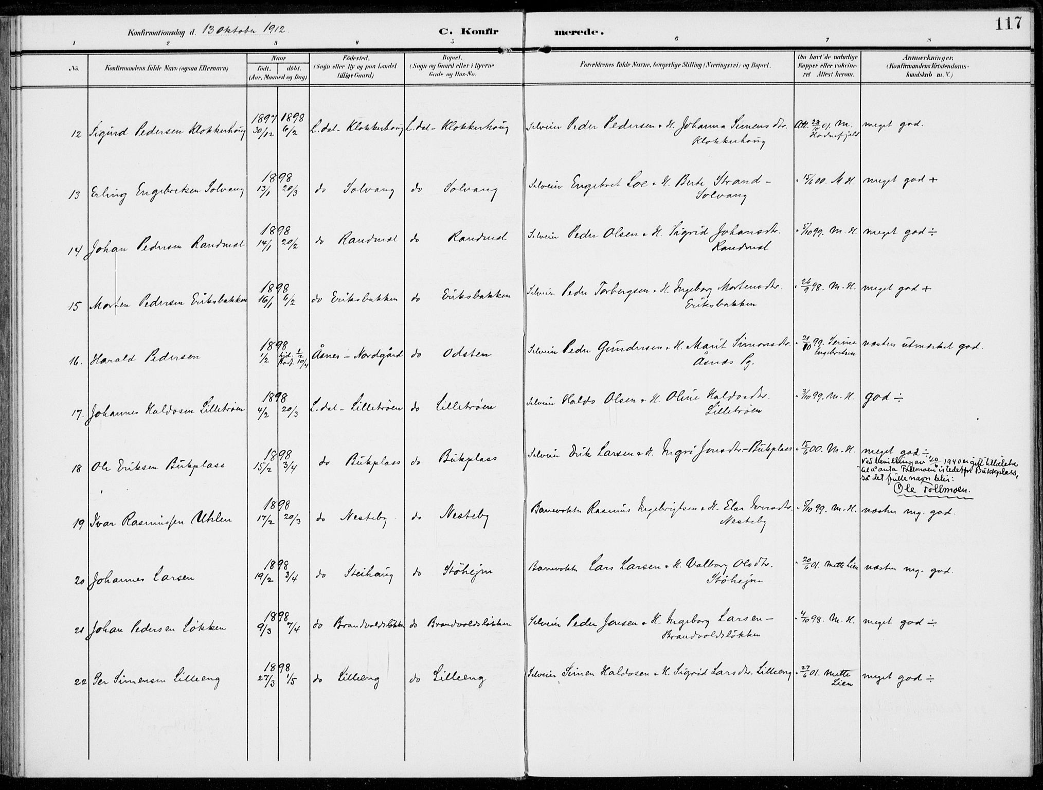 Alvdal prestekontor, AV/SAH-PREST-060/H/Ha/Haa/L0004: Parish register (official) no. 4, 1907-1919, p. 117