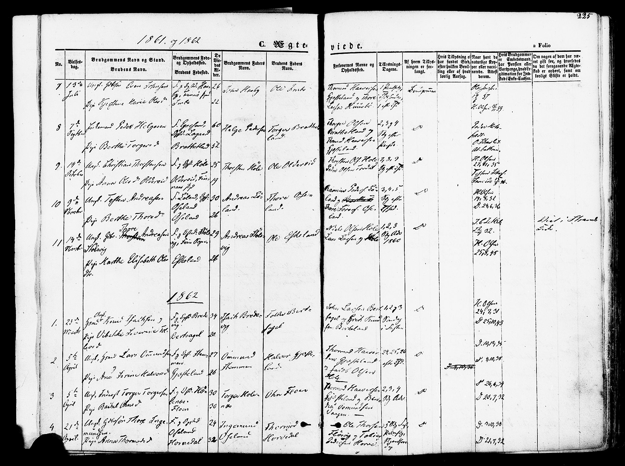 Høgsfjord sokneprestkontor, SAST/A-101624/H/Ha/Haa/L0002: Parish register (official) no. A 2, 1855-1885, p. 225