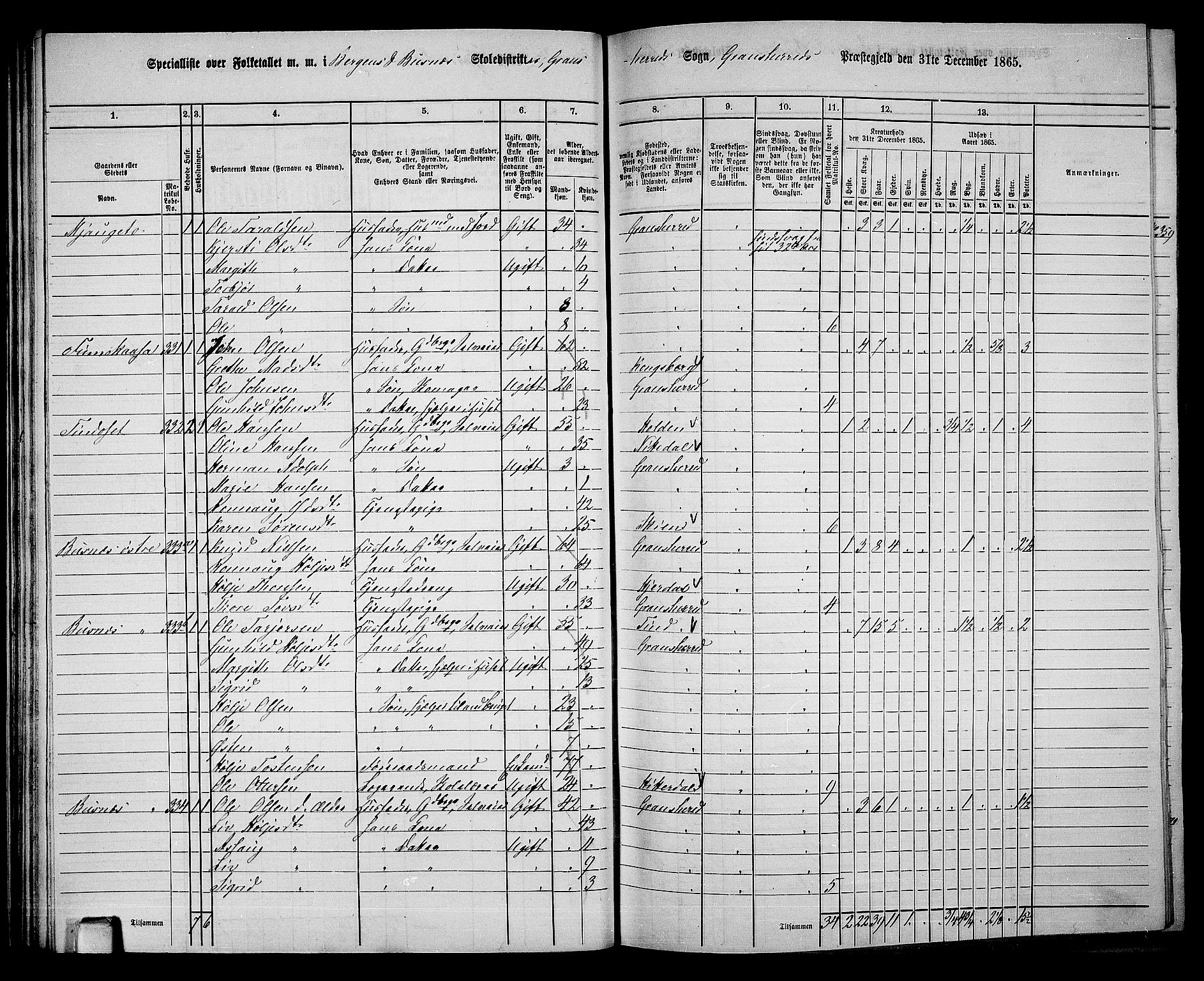 RA, 1865 census for Gransherad, 1865, p. 38