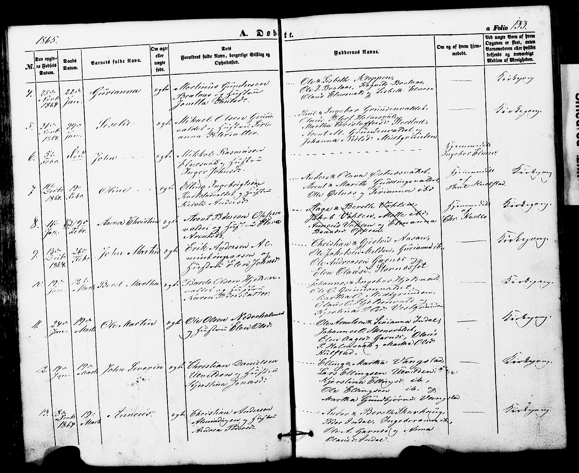 Ministerialprotokoller, klokkerbøker og fødselsregistre - Nord-Trøndelag, SAT/A-1458/724/L0268: Parish register (copy) no. 724C04, 1846-1878, p. 133