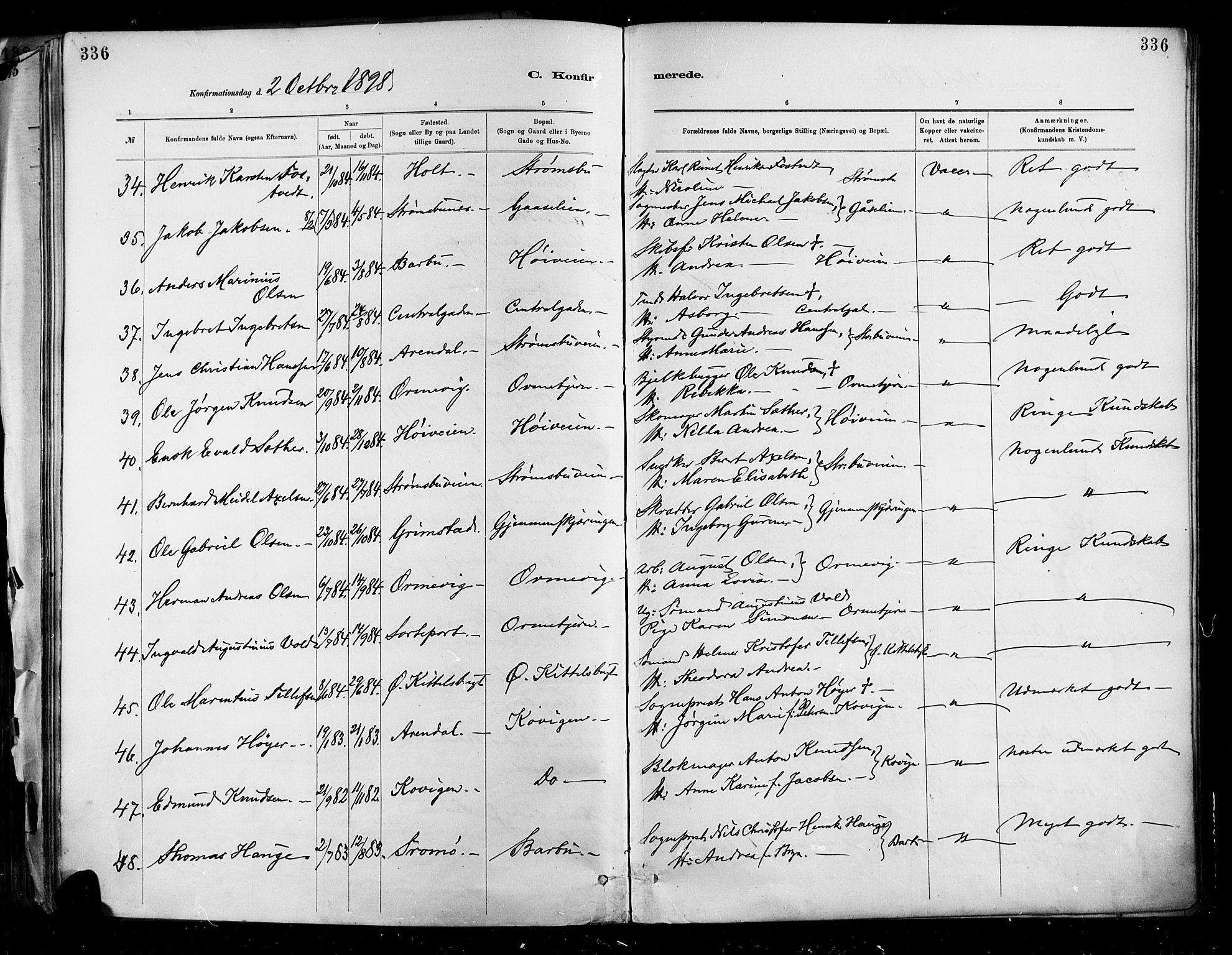 Barbu sokneprestkontor, AV/SAK-1111-0003/F/Fa/L0002: Parish register (official) no. A 2, 1883-1898, p. 336