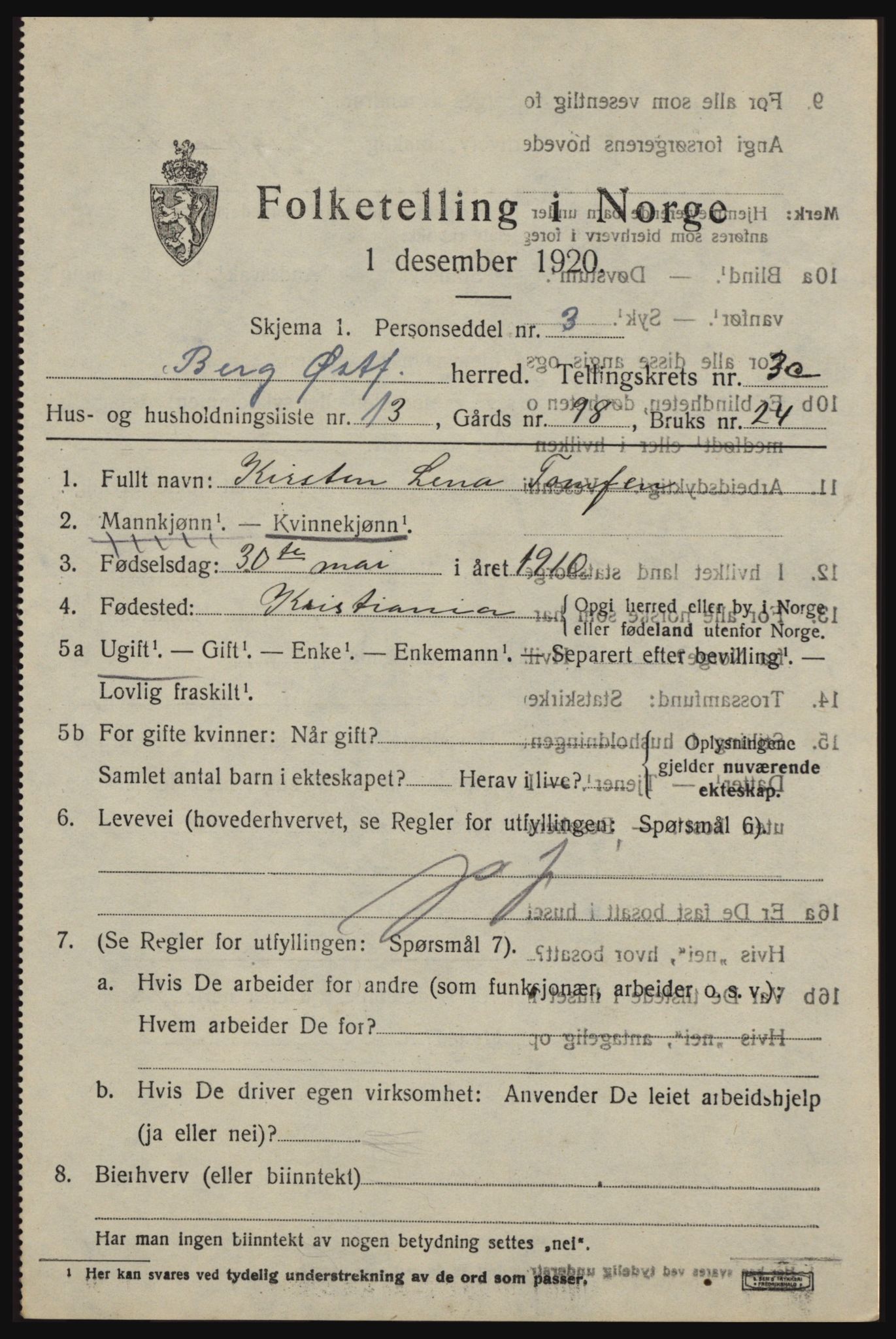 SAO, 1920 census for Berg, 1920, p. 7215