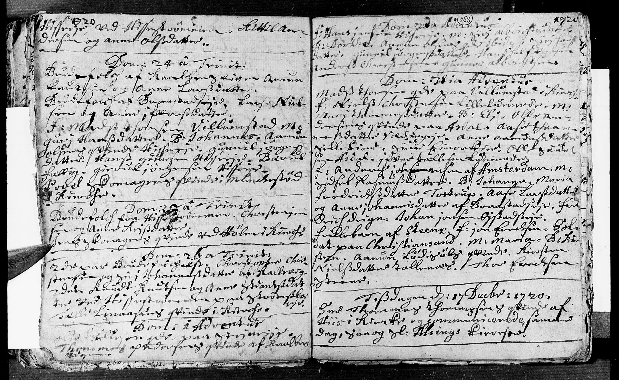 Øyestad sokneprestkontor, AV/SAK-1111-0049/F/Fa/L0002: Parish register (official) no. A 2, 1692-1722, p. 258