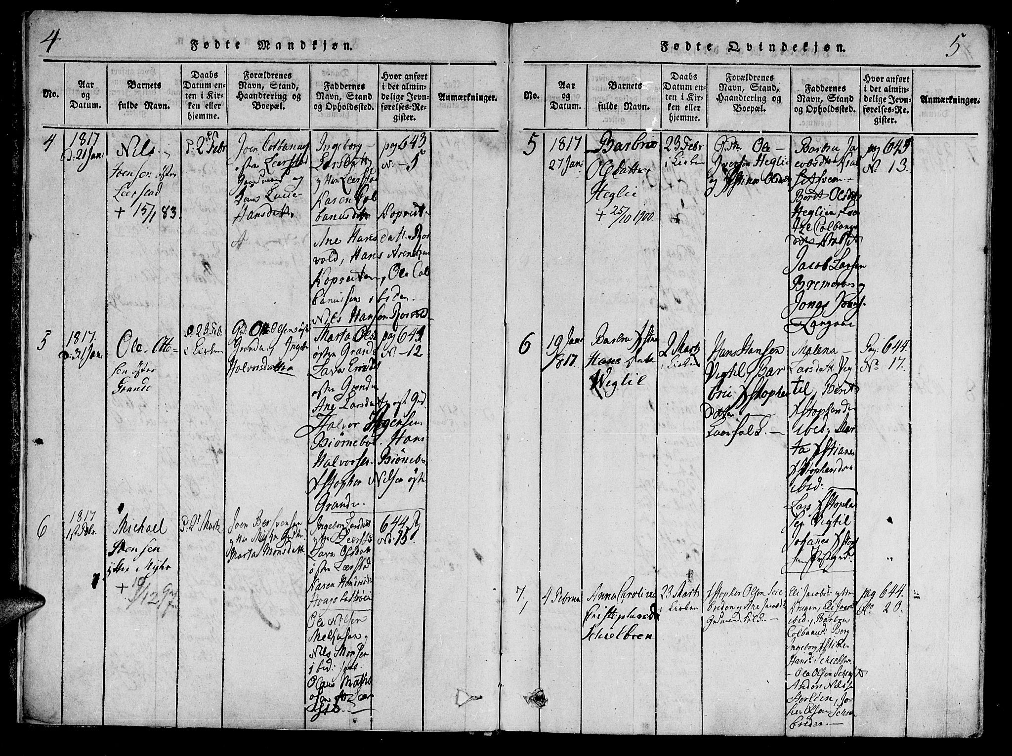 Ministerialprotokoller, klokkerbøker og fødselsregistre - Nord-Trøndelag, SAT/A-1458/701/L0005: Parish register (official) no. 701A05 /1, 1816-1825, p. 4-5