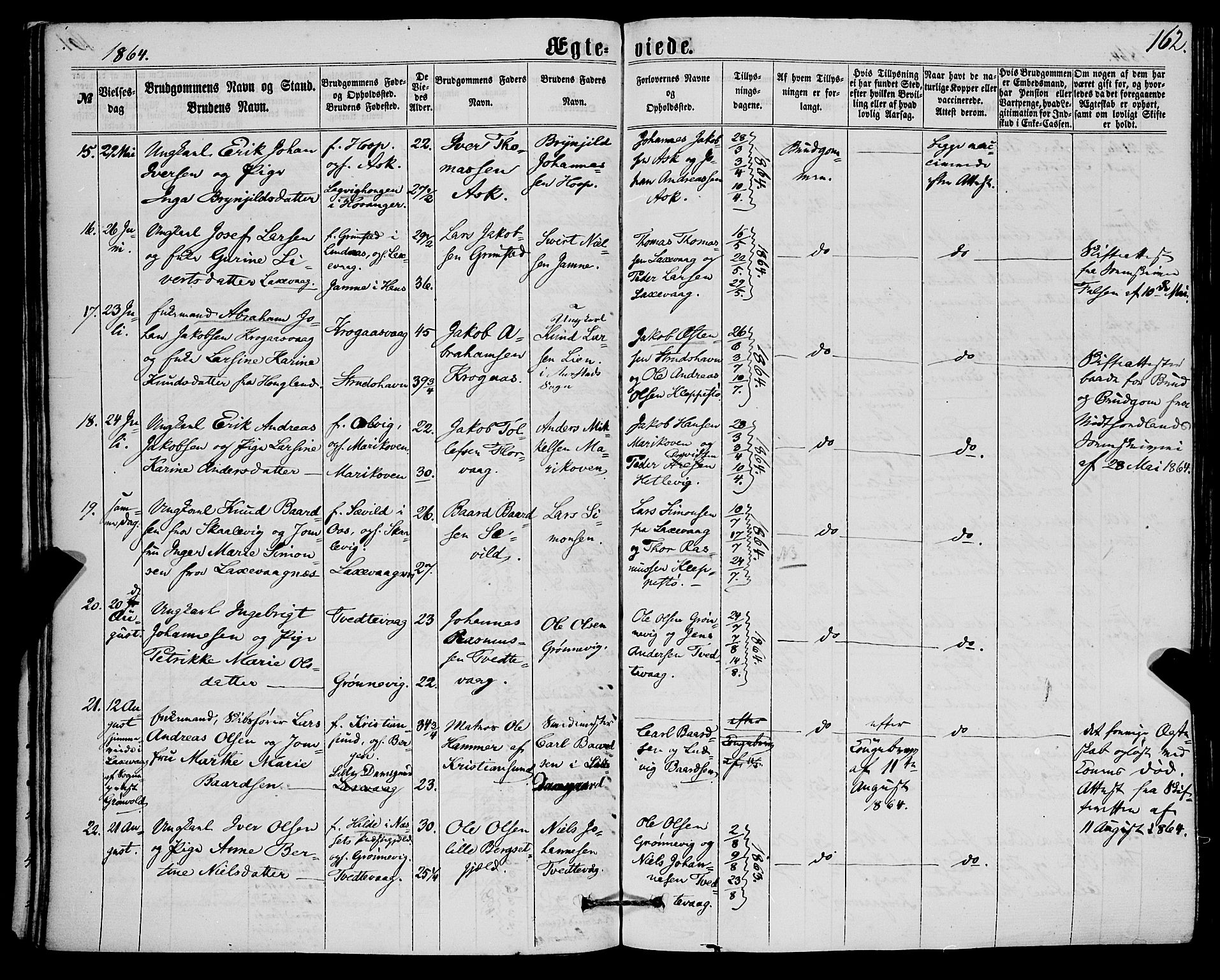 Askøy Sokneprestembete, AV/SAB-A-74101/H/Ha/Haa/Haaa/L0009: Parish register (official) no. A 9, 1863-1877, p. 162