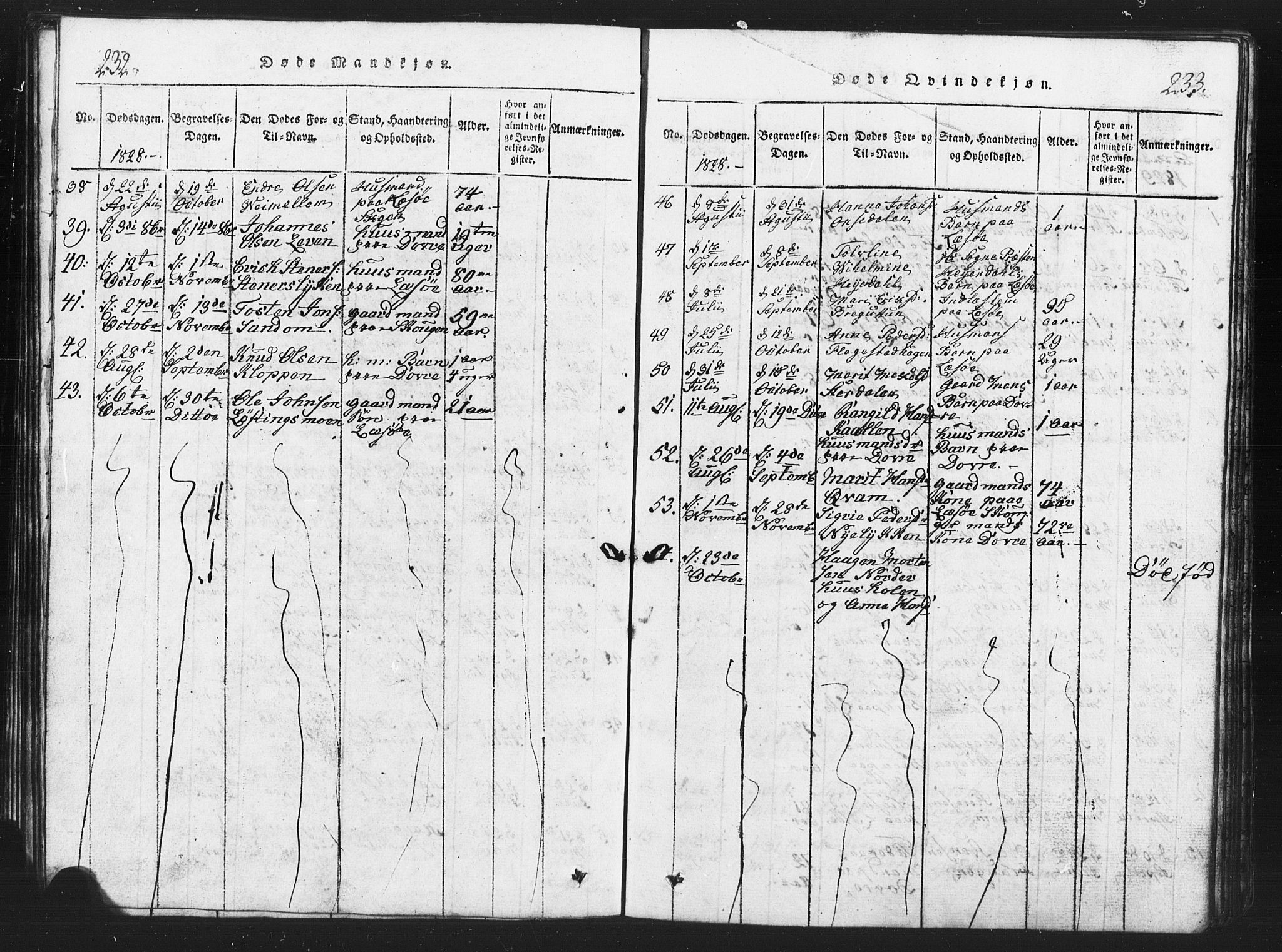 Lesja prestekontor, SAH/PREST-068/H/Ha/Hab/L0001: Parish register (copy) no. 1, 1820-1831, p. 232-233