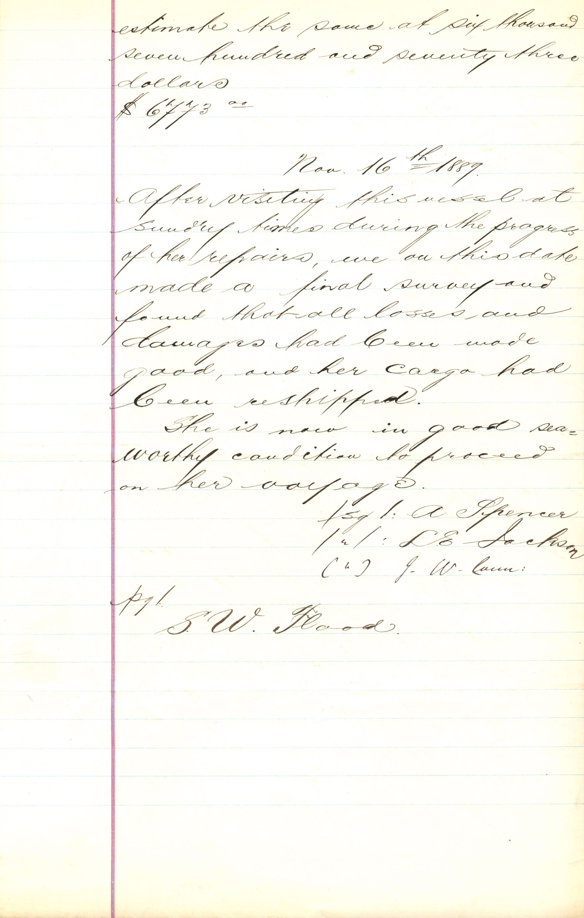 Pa 63 - Østlandske skibsassuranceforening, VEMU/A-1079/G/Ga/L0023/0012: Havaridokumenter / Columbus, Christiane Sophie, Marie, Jarlen, Kong Carl XV, 1889, p. 89