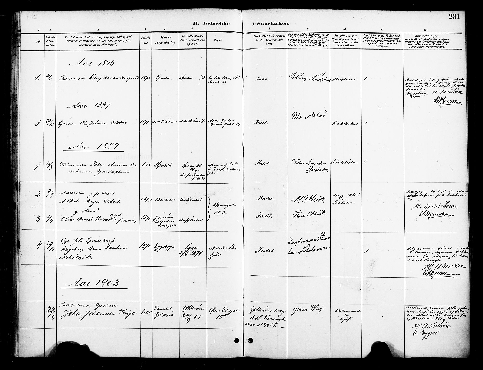 Ministerialprotokoller, klokkerbøker og fødselsregistre - Nord-Trøndelag, SAT/A-1458/739/L0372: Parish register (official) no. 739A04, 1895-1903, p. 231