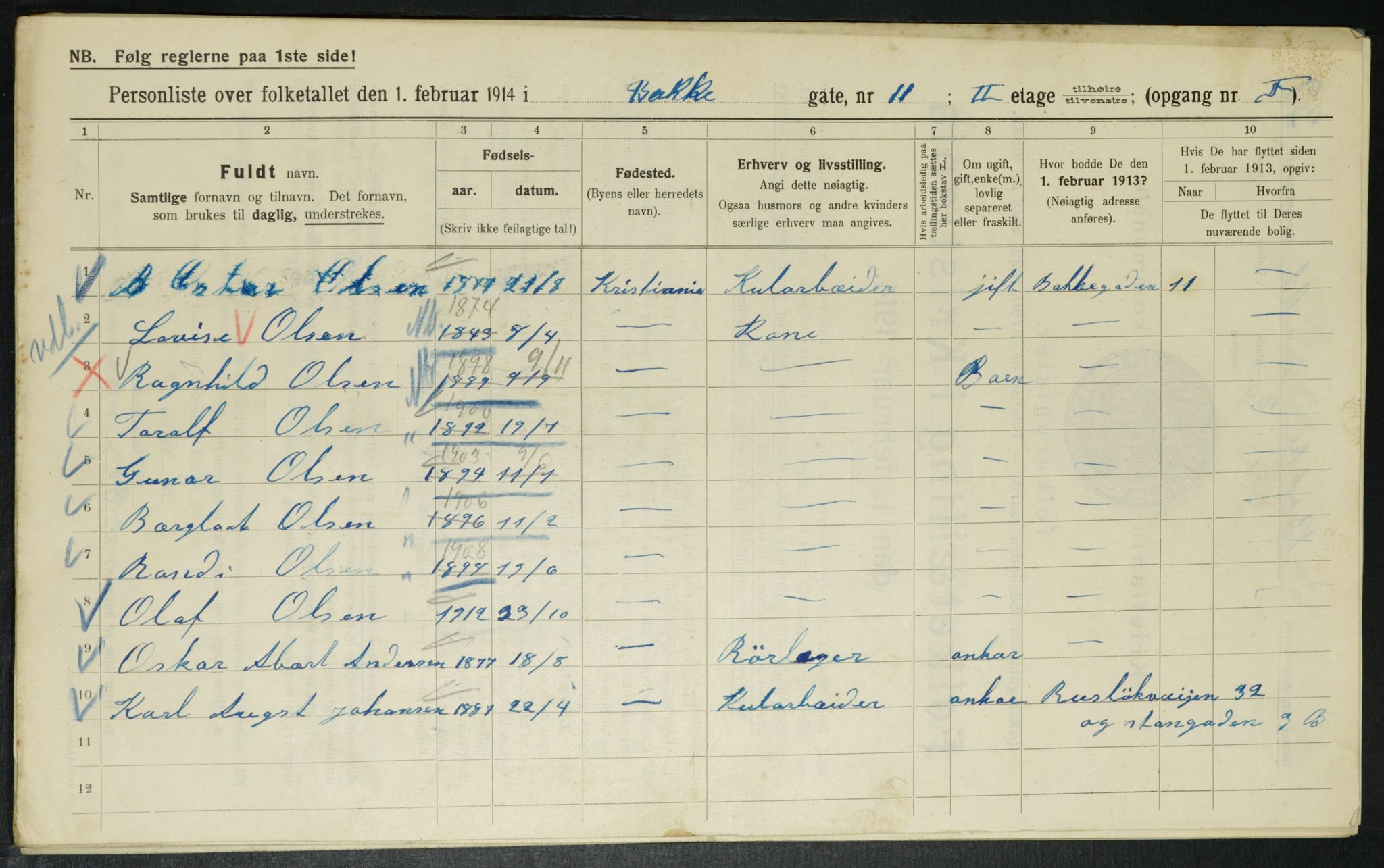 OBA, Municipal Census 1914 for Kristiania, 1914, p. 2791