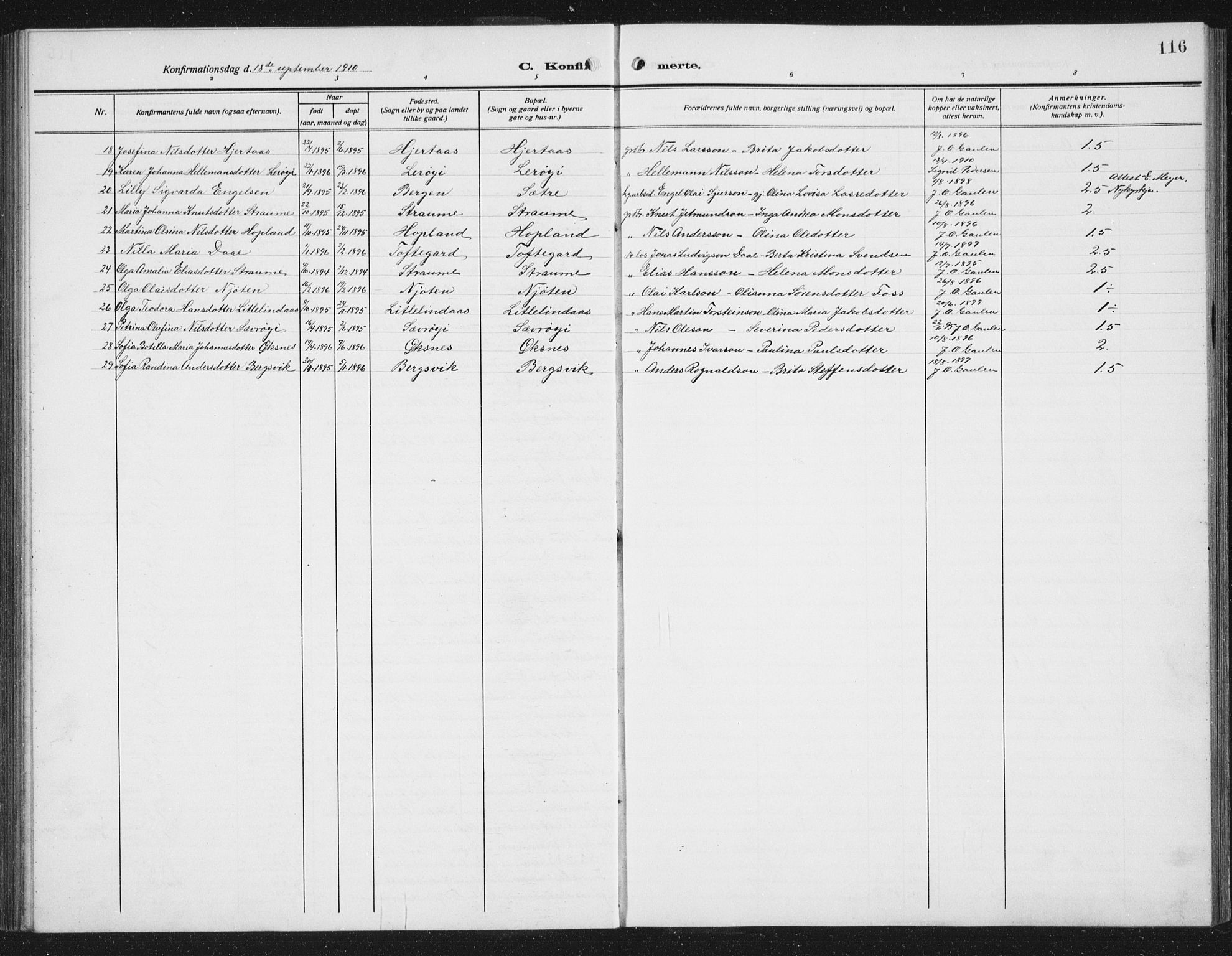Lindås Sokneprestembete, SAB/A-76701/H/Hab: Parish register (copy) no. C 5, 1910-1927, p. 116