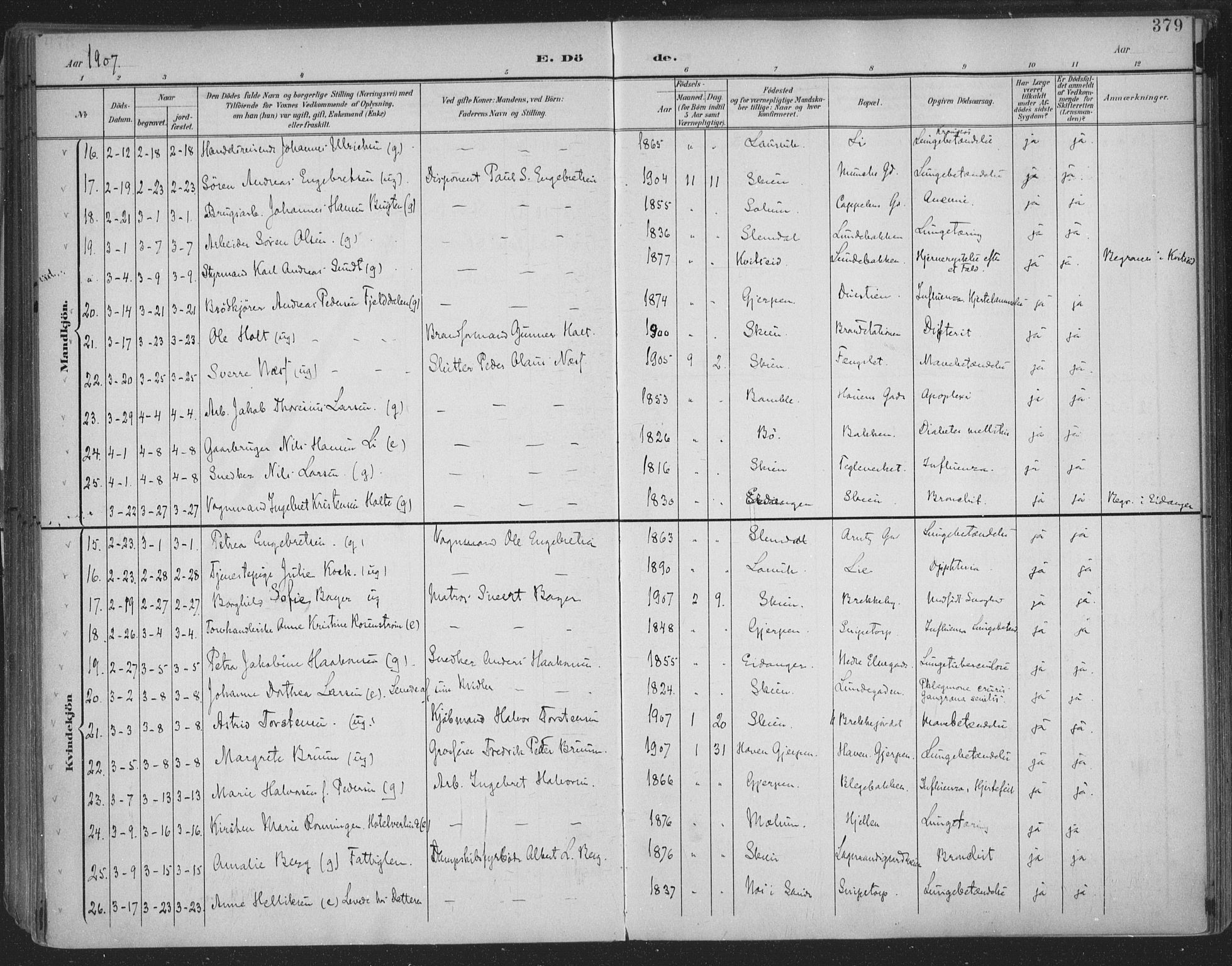 Skien kirkebøker, SAKO/A-302/F/Fa/L0011: Parish register (official) no. 11, 1900-1907, p. 379