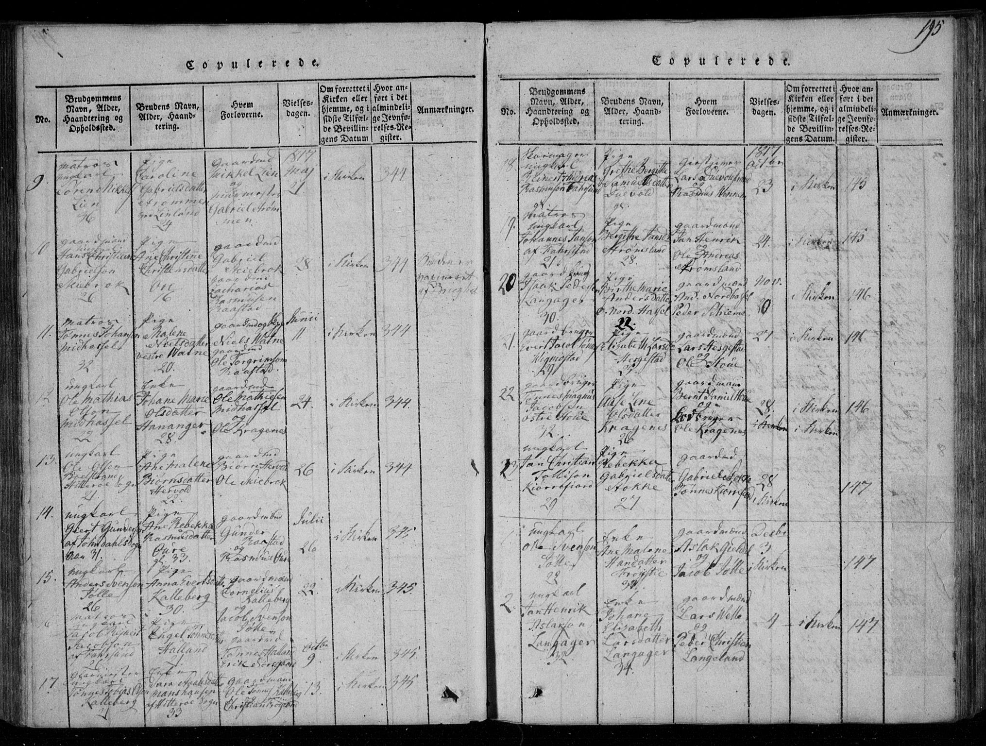 Lista sokneprestkontor, SAK/1111-0027/F/Fa/L0007: Parish register (official) no. A 7, 1816-1823, p. 195