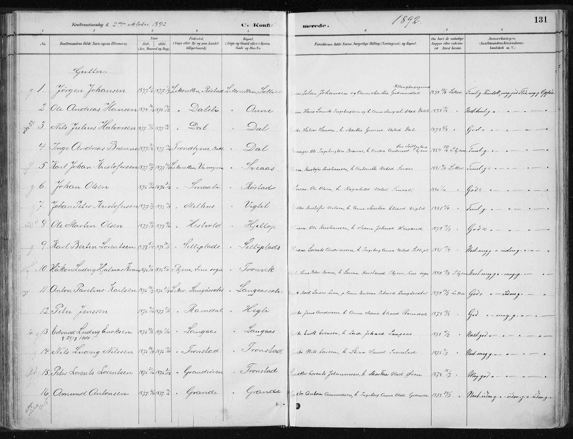 Ministerialprotokoller, klokkerbøker og fødselsregistre - Nord-Trøndelag, SAT/A-1458/701/L0010: Parish register (official) no. 701A10, 1883-1899, p. 131