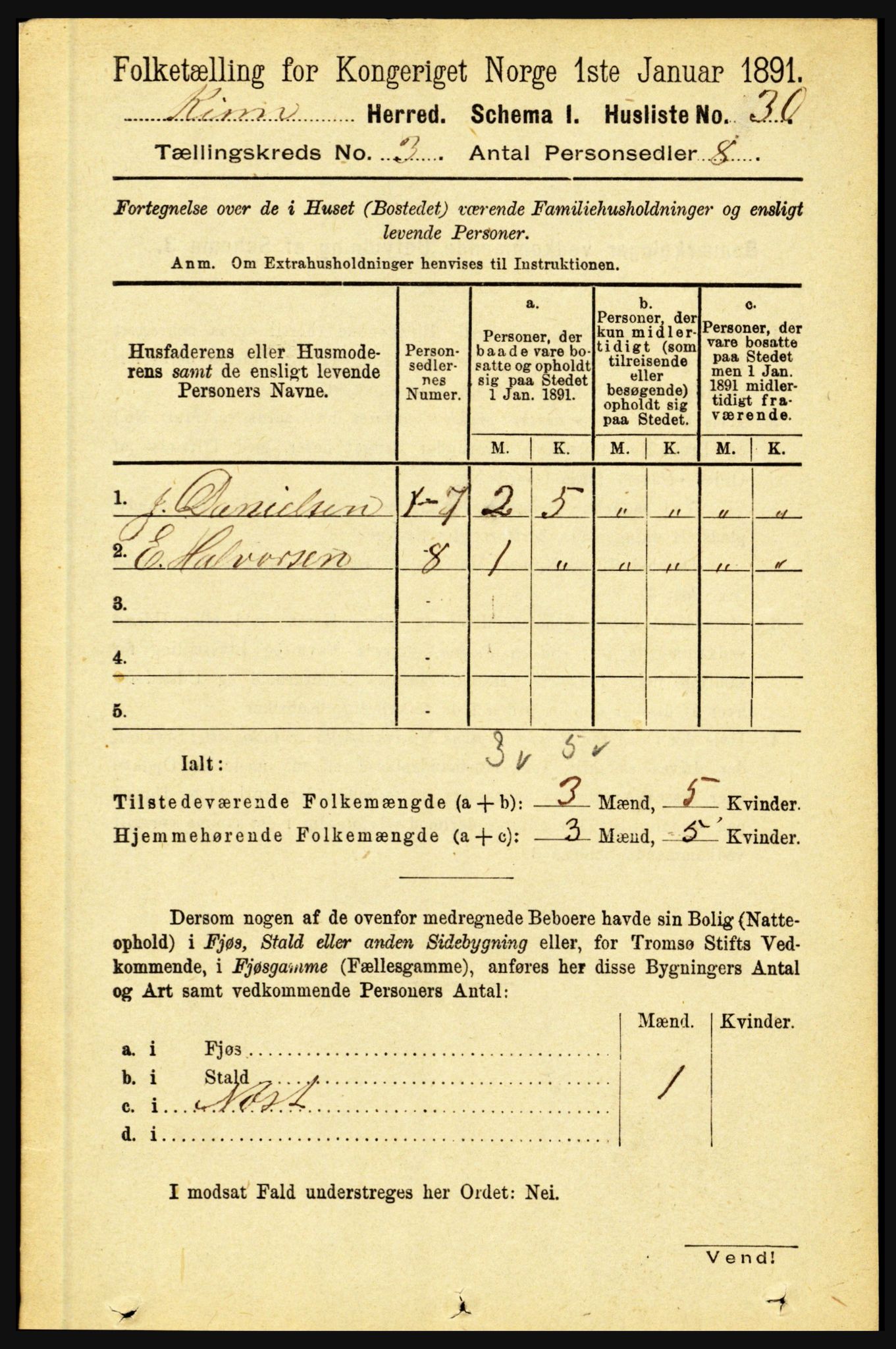 RA, 1891 census for 1437 Kinn, 1891, p. 913