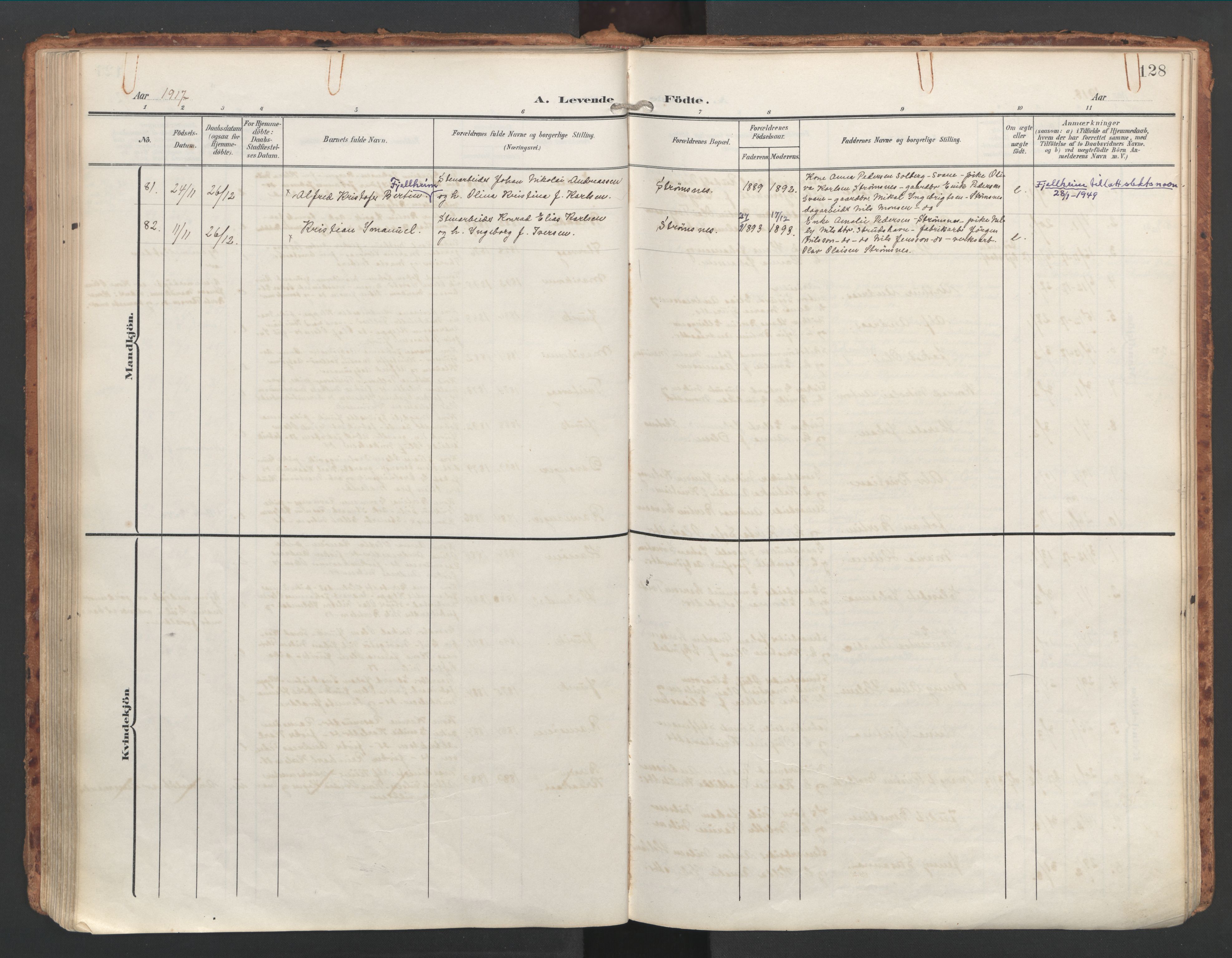 Askøy Sokneprestembete, SAB/A-74101/H/Ha/Haa/Haac/L0002: Parish register (official) no. C 2, 1905-1922, p. 128