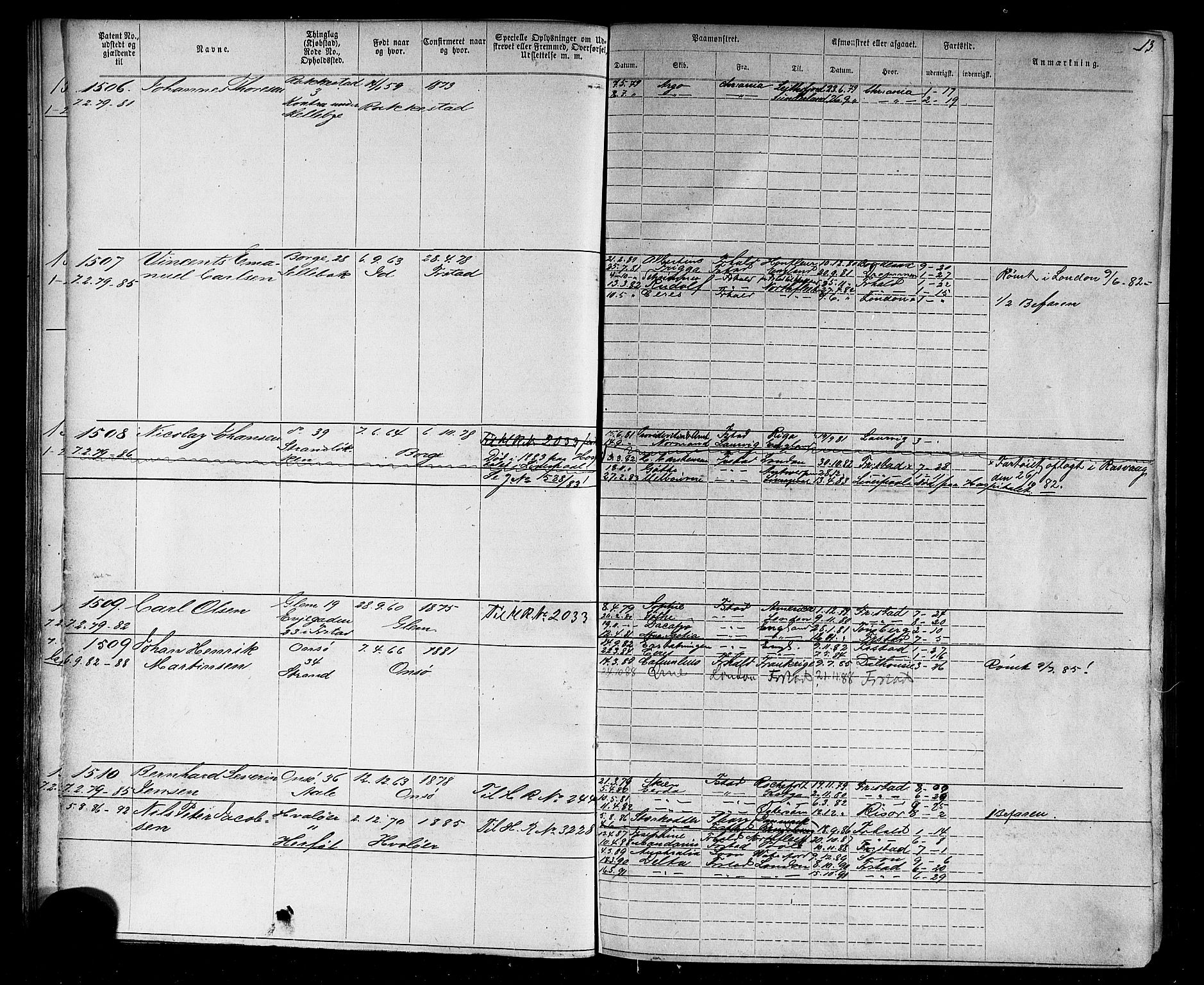 Fredrikstad mønstringskontor, SAO/A-10569b/F/Fc/Fca/L0004: Annotasjonsrulle, 1885-1893, p. 15