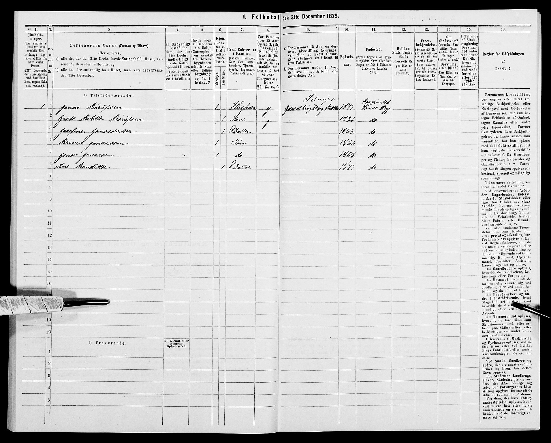 SAK, 1875 census for 1041L Vanse/Vanse og Farsund, 1875, p. 459