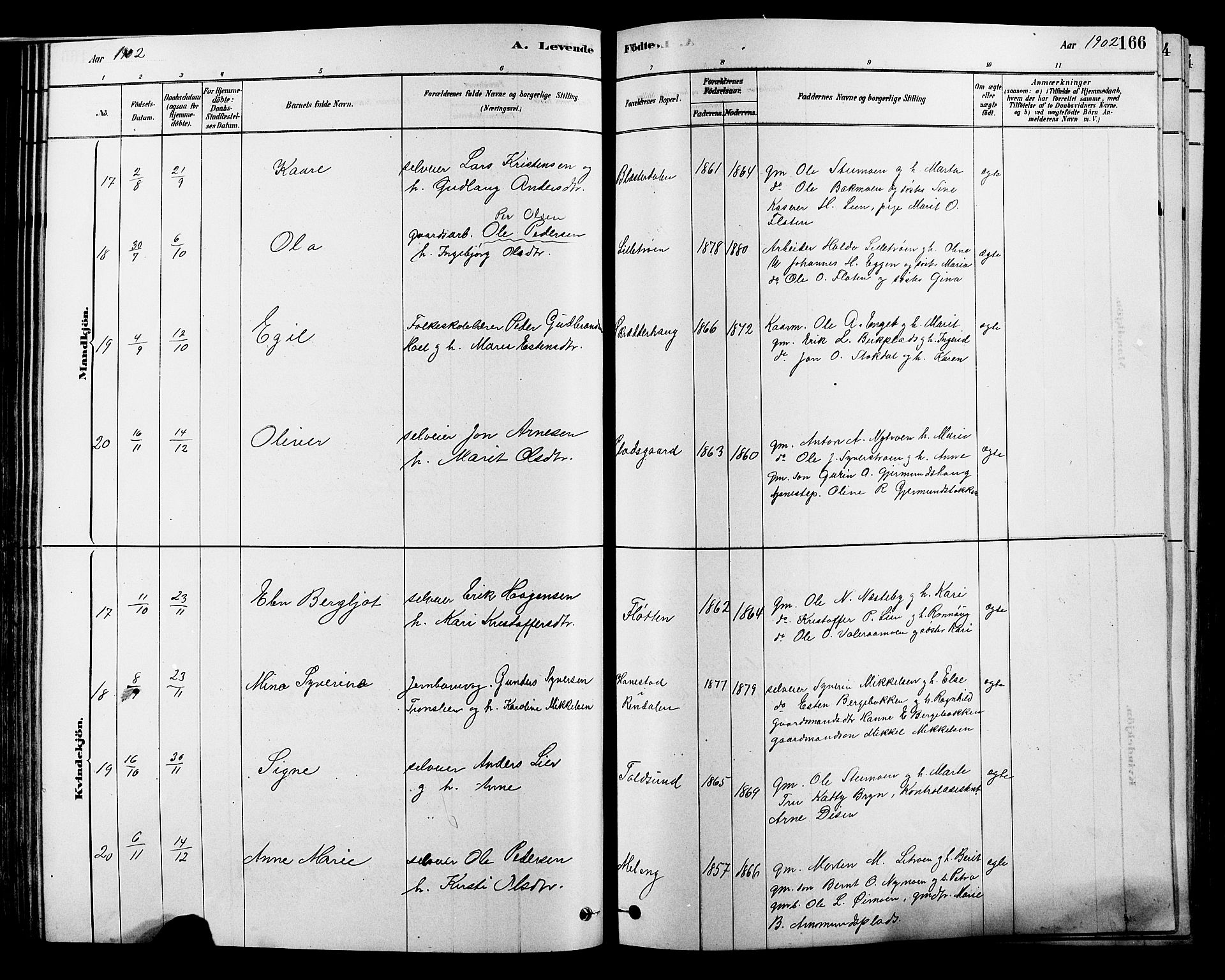 Alvdal prestekontor, SAH/PREST-060/H/Ha/Hab/L0003: Parish register (copy) no. 3, 1878-1907, p. 166
