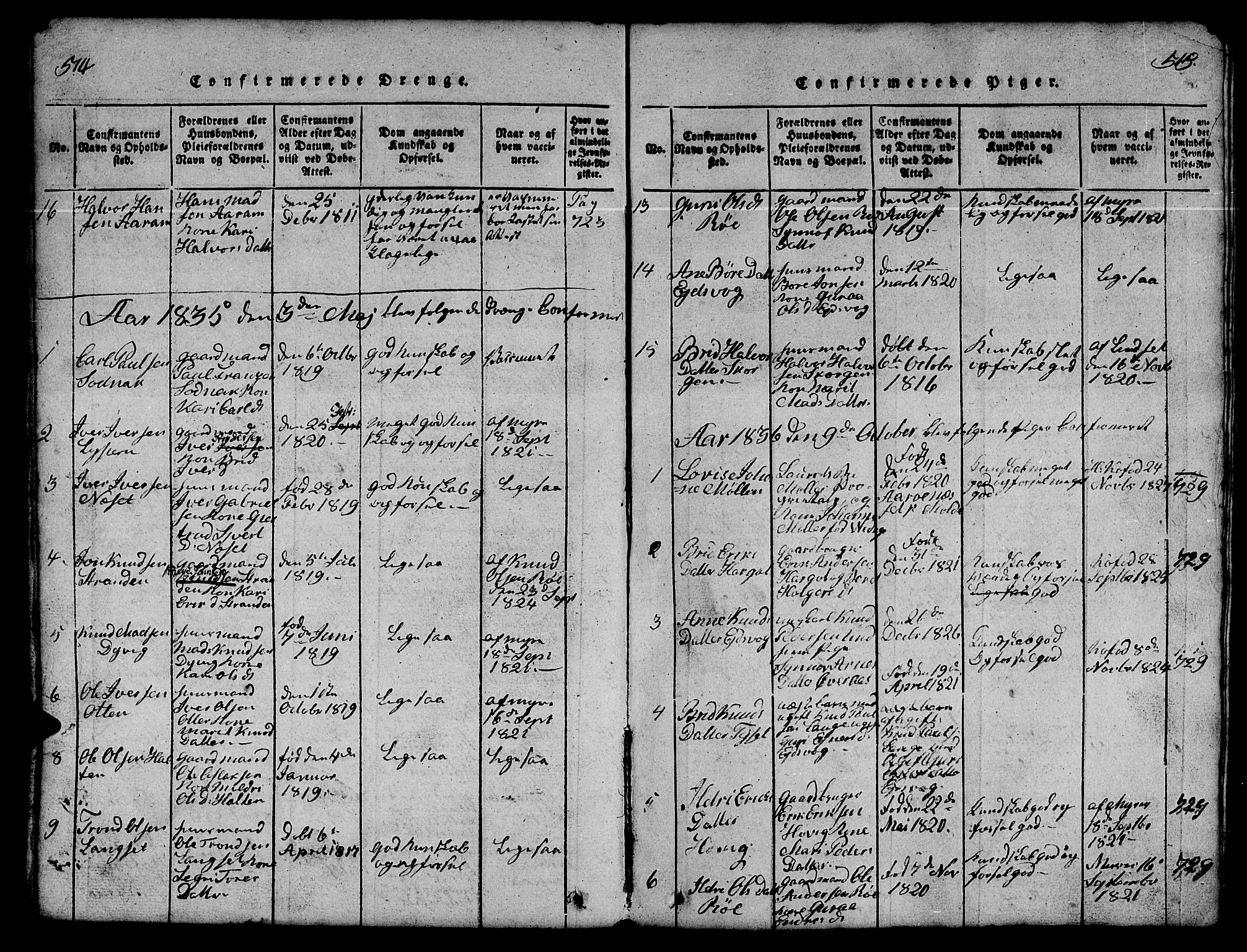 Ministerialprotokoller, klokkerbøker og fødselsregistre - Møre og Romsdal, SAT/A-1454/551/L0629: Parish register (copy) no. 551C01, 1818-1839, p. 514-515