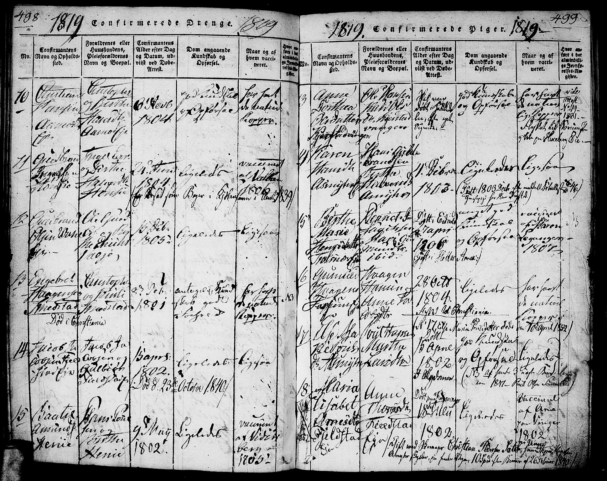 Gjerdrum prestekontor Kirkebøker, SAO/A-10412b/G/Ga/L0001: Parish register (copy) no. I 1, 1816-1837, p. 498-499