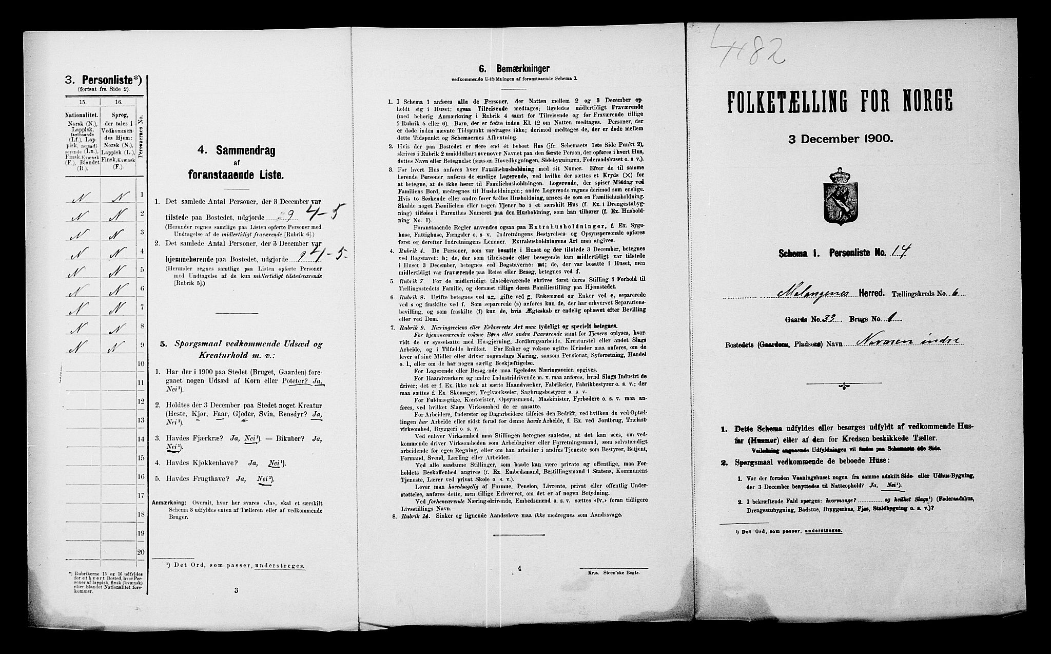 SATØ, 1900 census for Malangen, 1900, p. 417