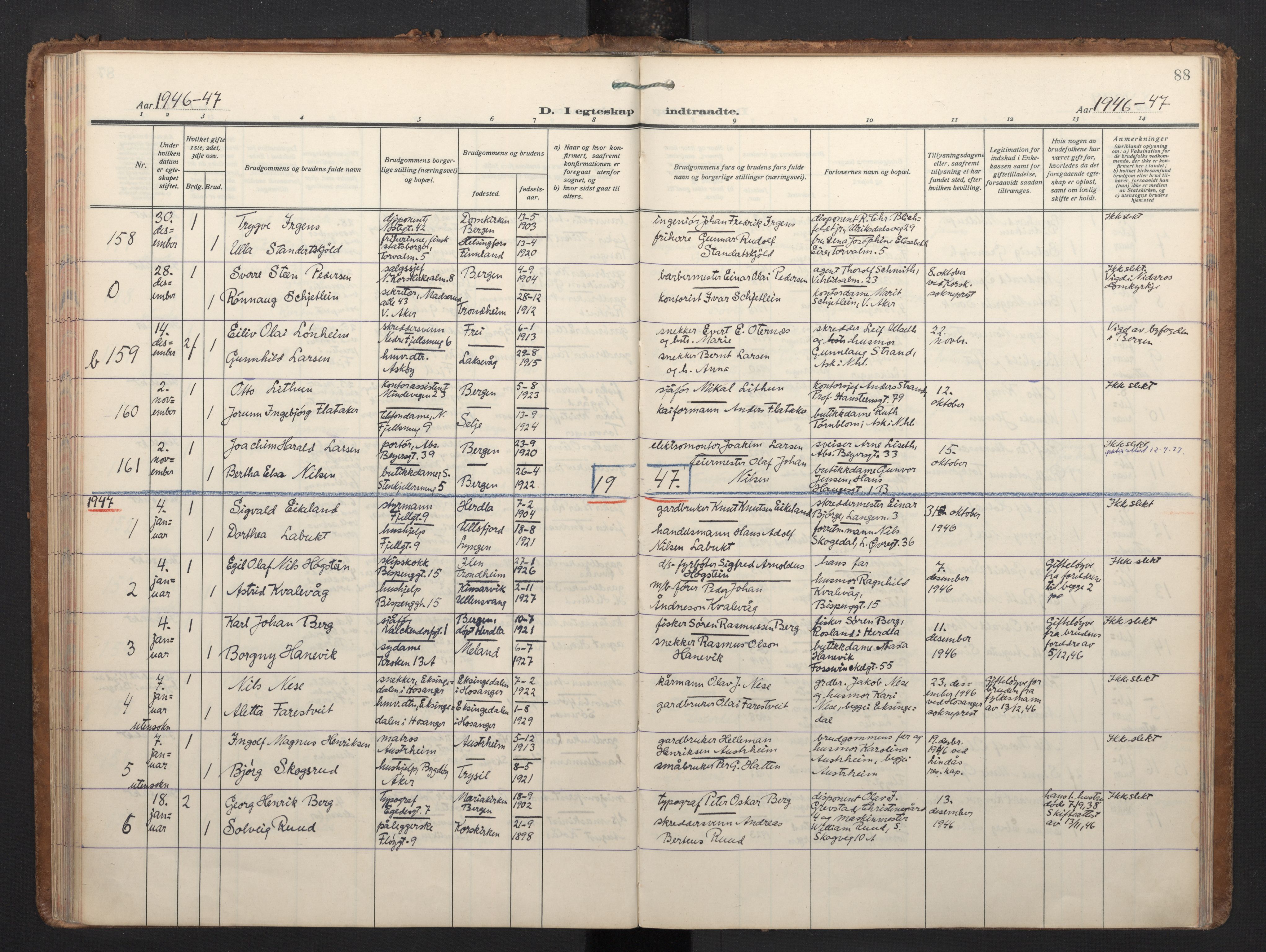 Korskirken sokneprestembete, AV/SAB-A-76101/H/Haa/L0040: Parish register (official) no. D 7, 1938-1952, p. 87b-88a