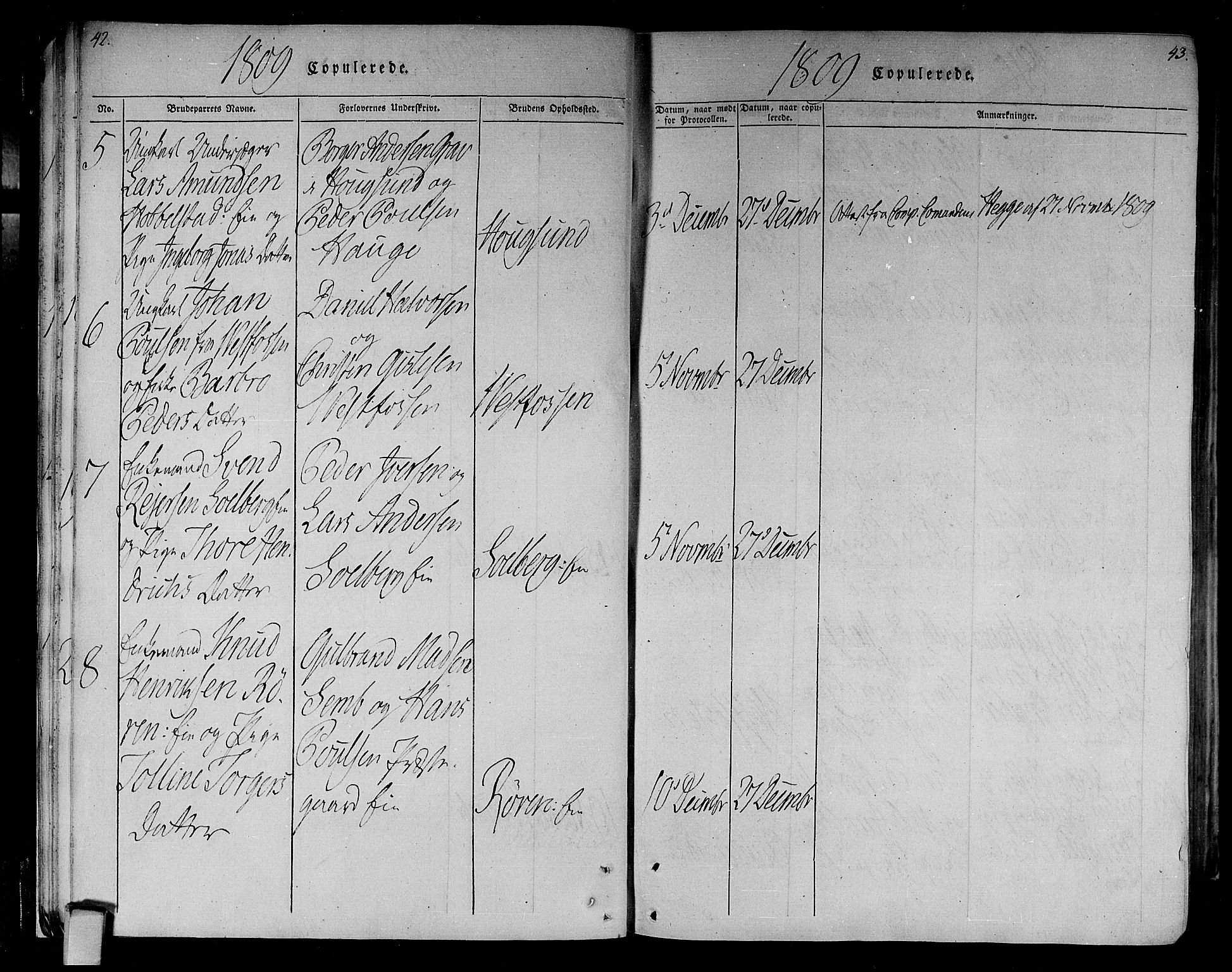 Eiker kirkebøker, AV/SAKO-A-4/F/Fa/L0010: Parish register (official) no. I 10, 1806-1815, p. 42-43