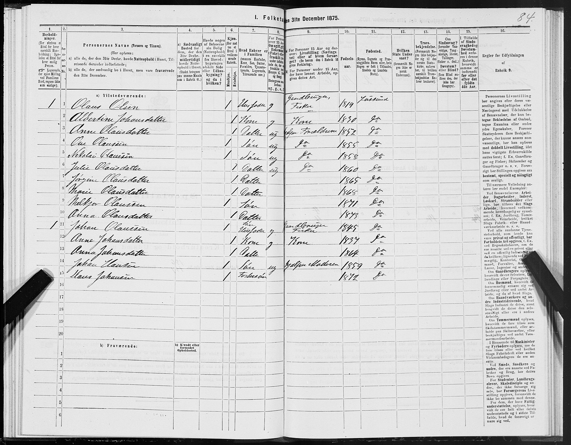 SAT, 1875 census for 1630P Aafjorden, 1875, p. 4084