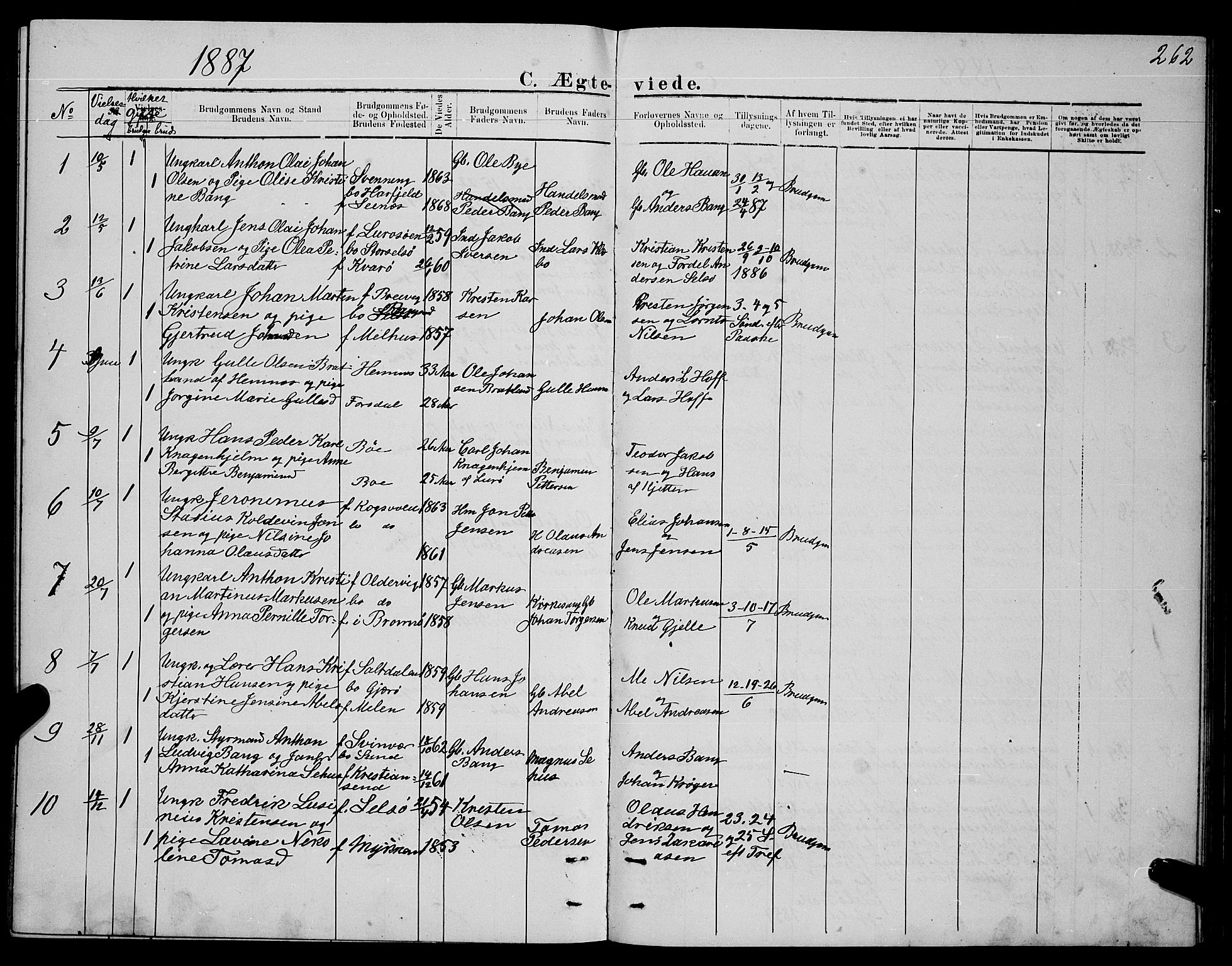 Ministerialprotokoller, klokkerbøker og fødselsregistre - Nordland, SAT/A-1459/841/L0620: Parish register (copy) no. 841C04, 1877-1896, p. 262