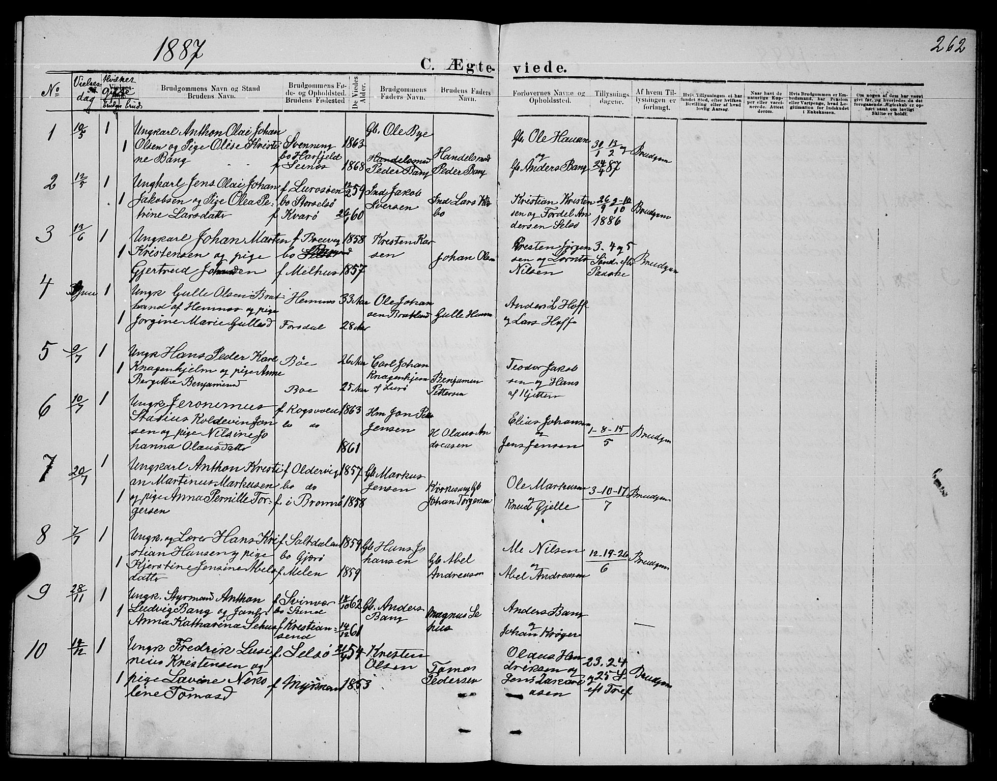 Ministerialprotokoller, klokkerbøker og fødselsregistre - Nordland, AV/SAT-A-1459/841/L0620: Parish register (copy) no. 841C04, 1877-1896, p. 262