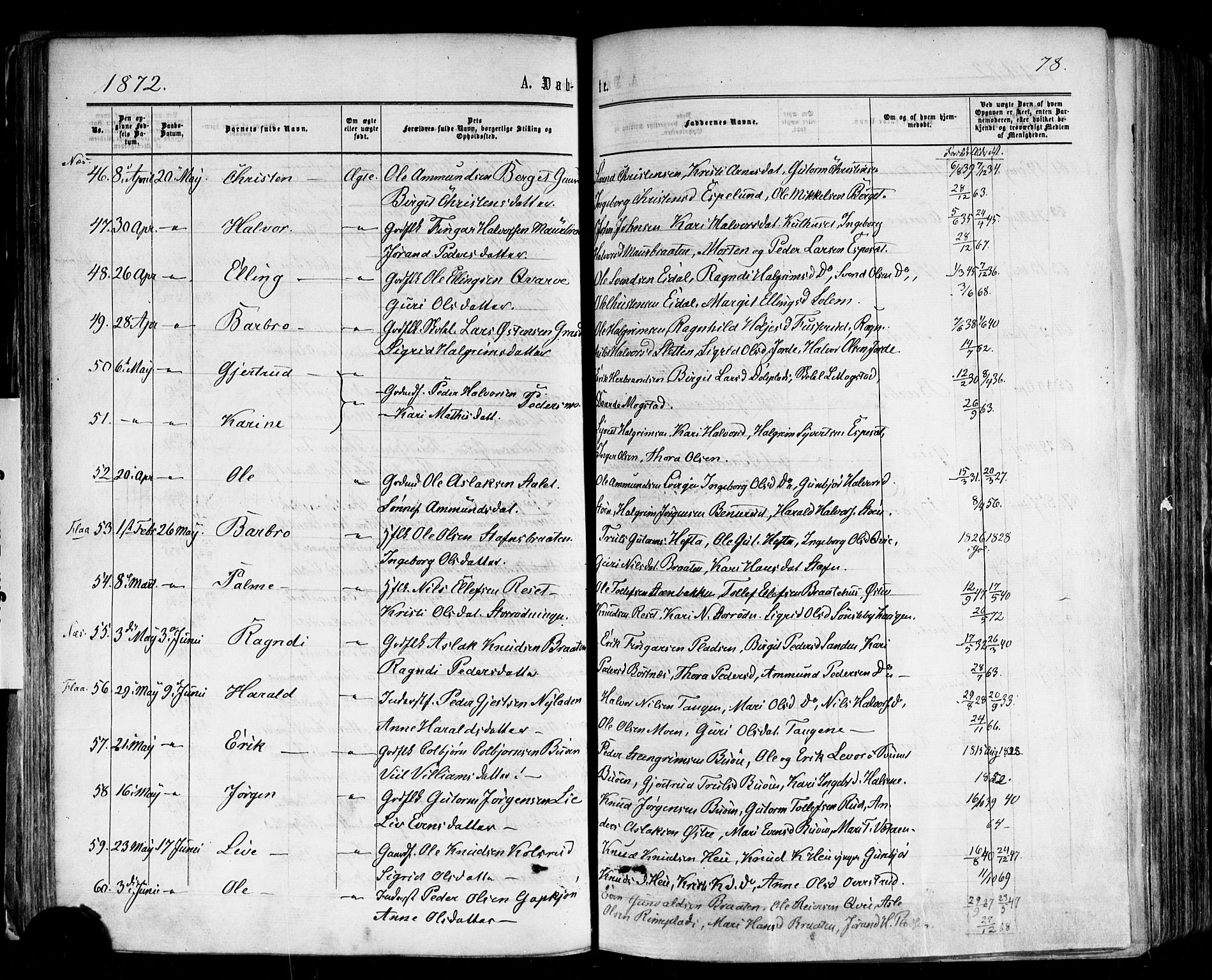 Nes kirkebøker, SAKO/A-236/F/Fa/L0010: Parish register (official) no. 10, 1864-1880, p. 78