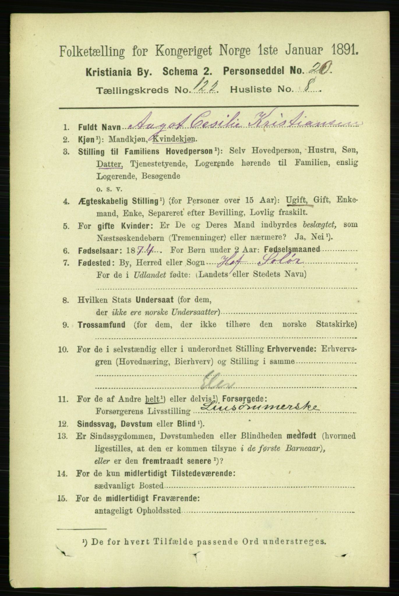 RA, 1891 census for 0301 Kristiania, 1891, p. 64957