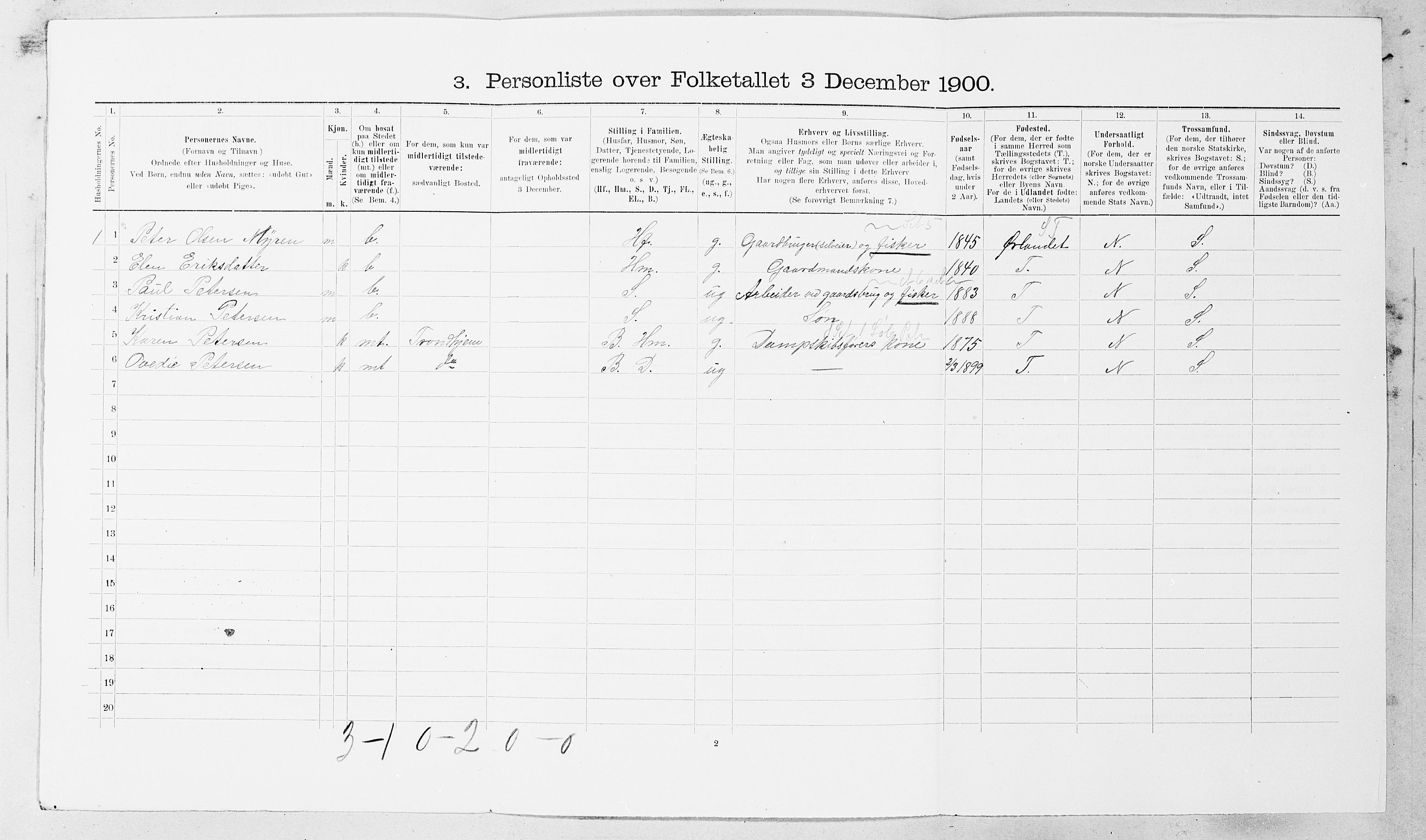 SAT, 1900 census for Hemne, 1900, p. 174