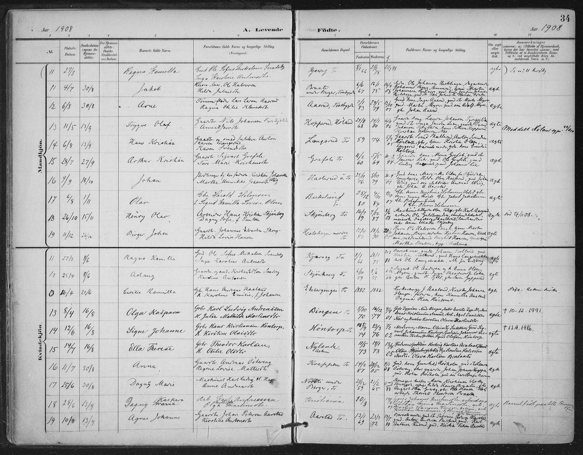 Trøgstad prestekontor Kirkebøker, AV/SAO-A-10925/F/Fa/L0011: Parish register (official) no. I 11, 1899-1919, p. 34