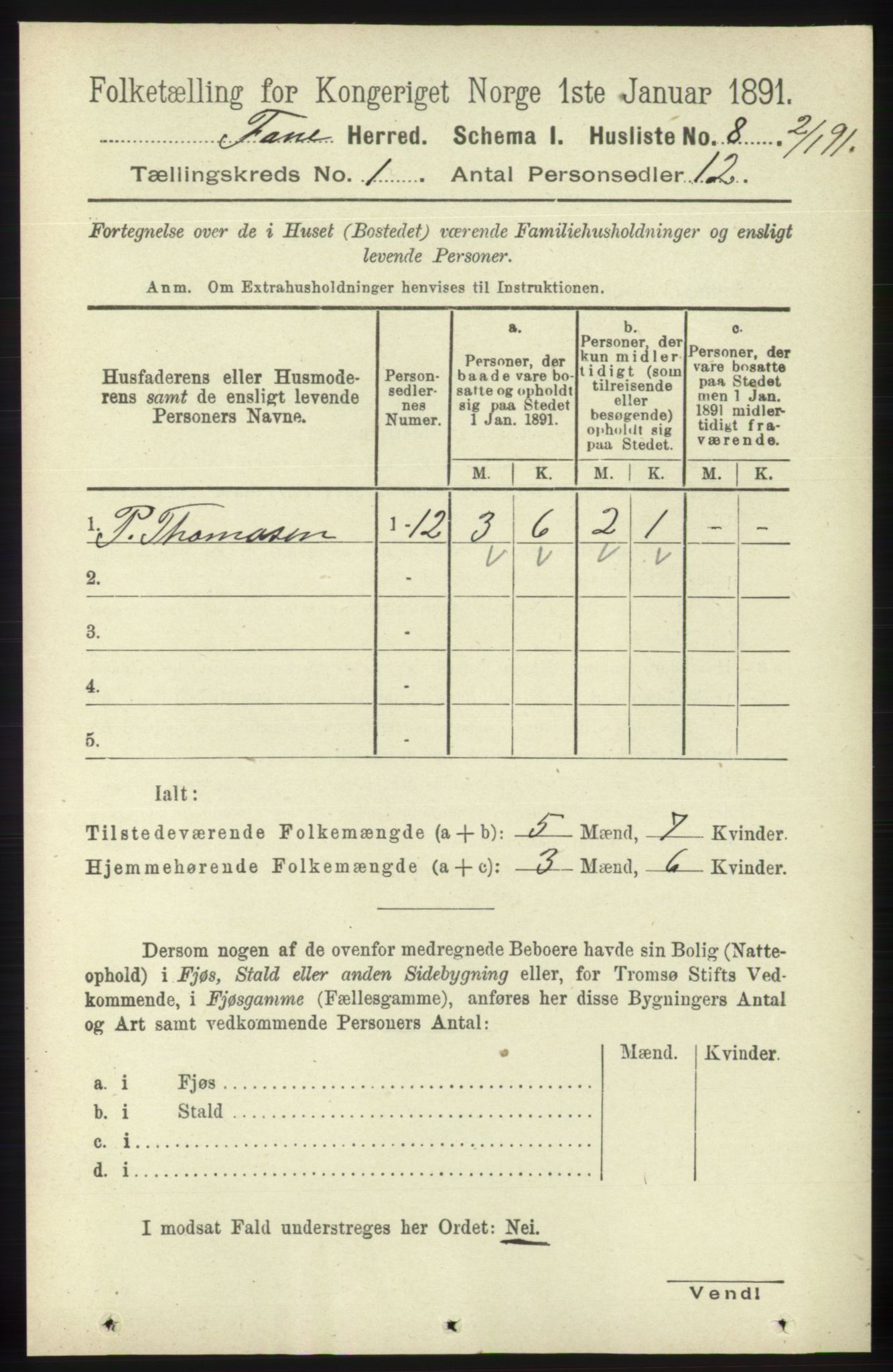 RA, 1891 census for 1249 Fana, 1891, p. 35